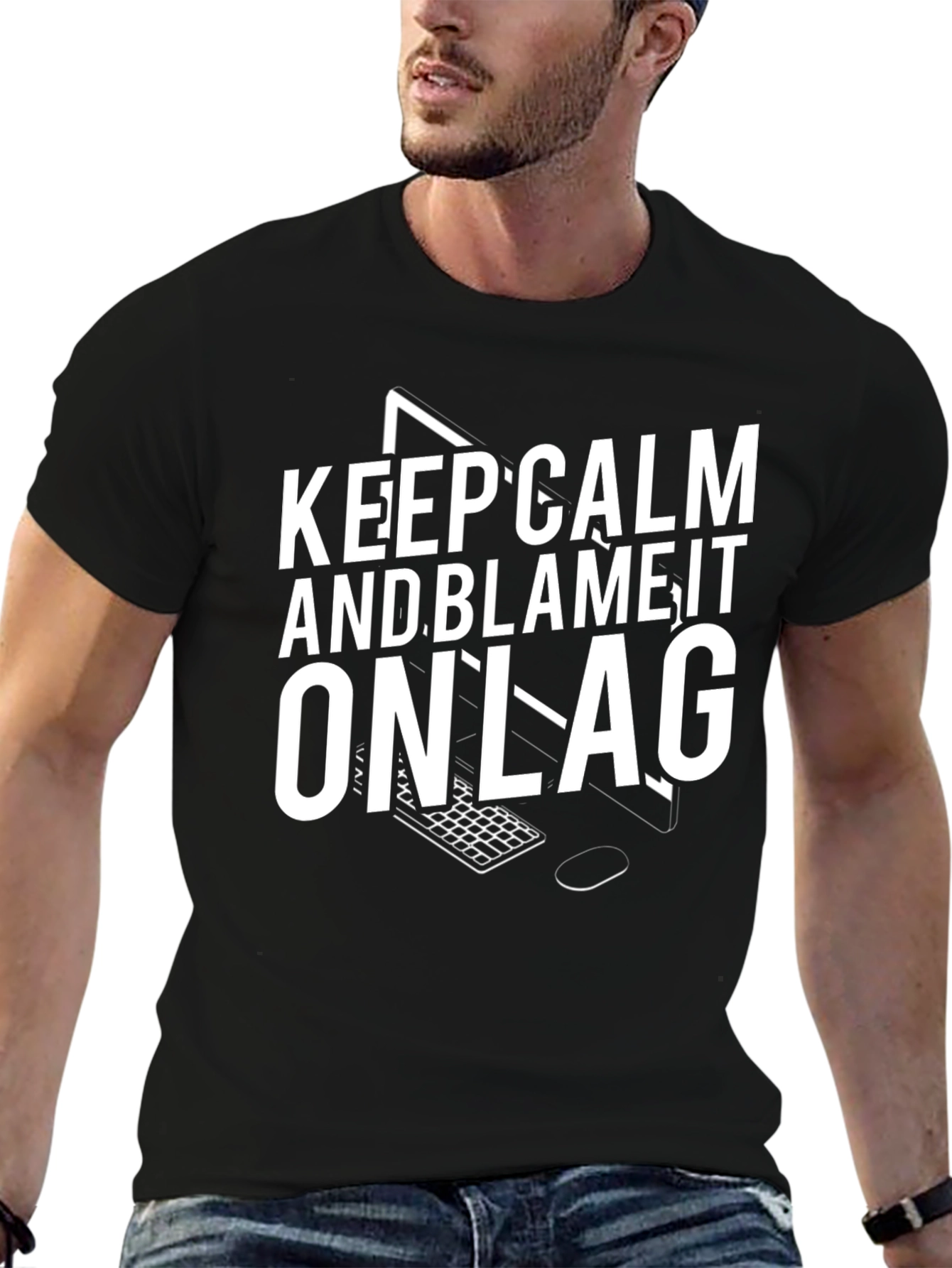 Black Keep Calm & Blame It On Lag T-Shirt view 6