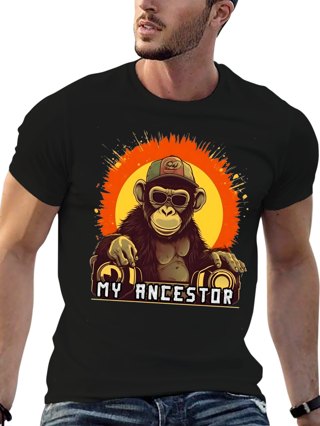 Black My Ancestor Monkey T-Shirt Cool Ape Graphic Tee view 6