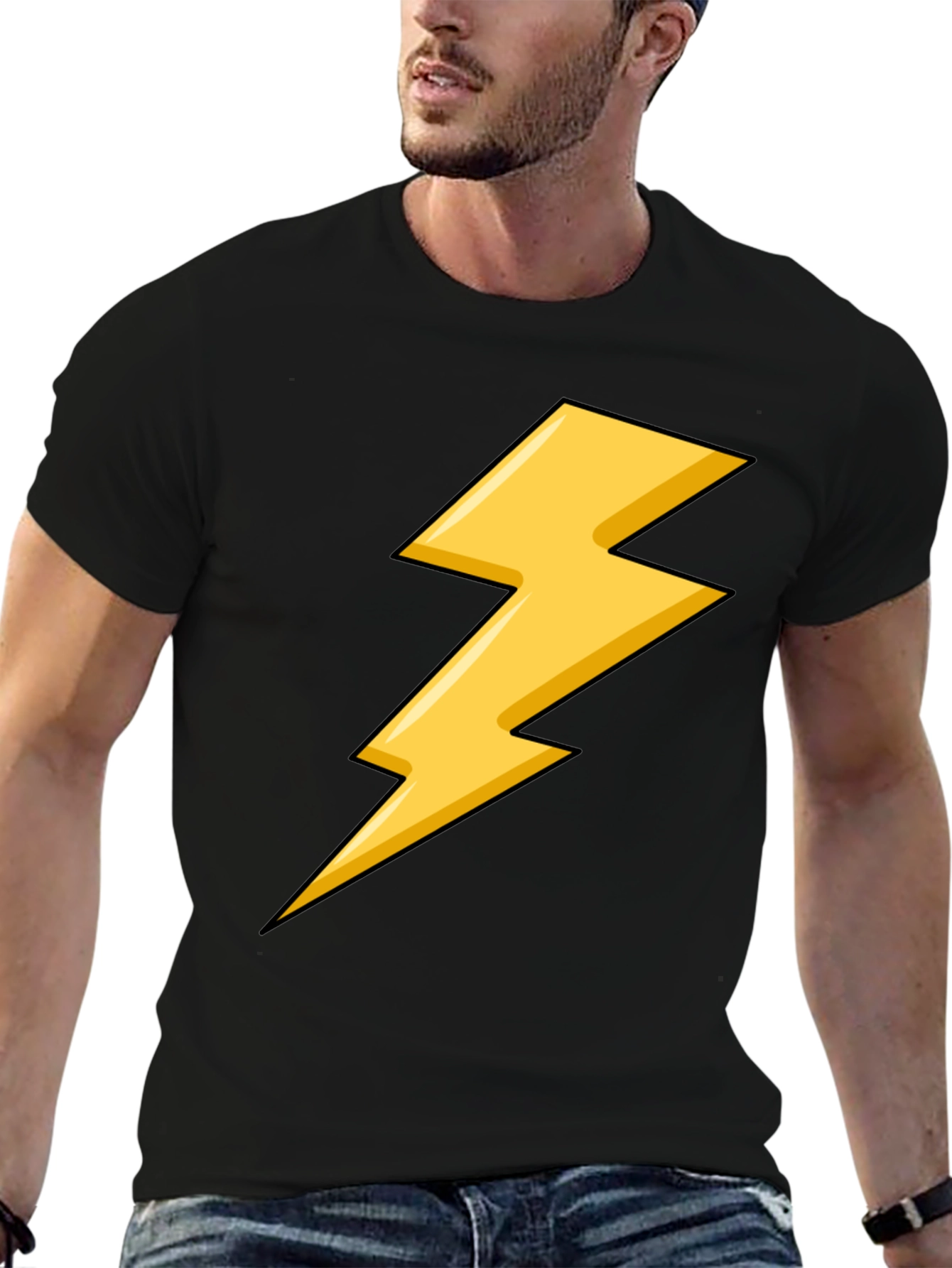 Black Black T-Shirt with Yellow Lightning Bolt Design view 6