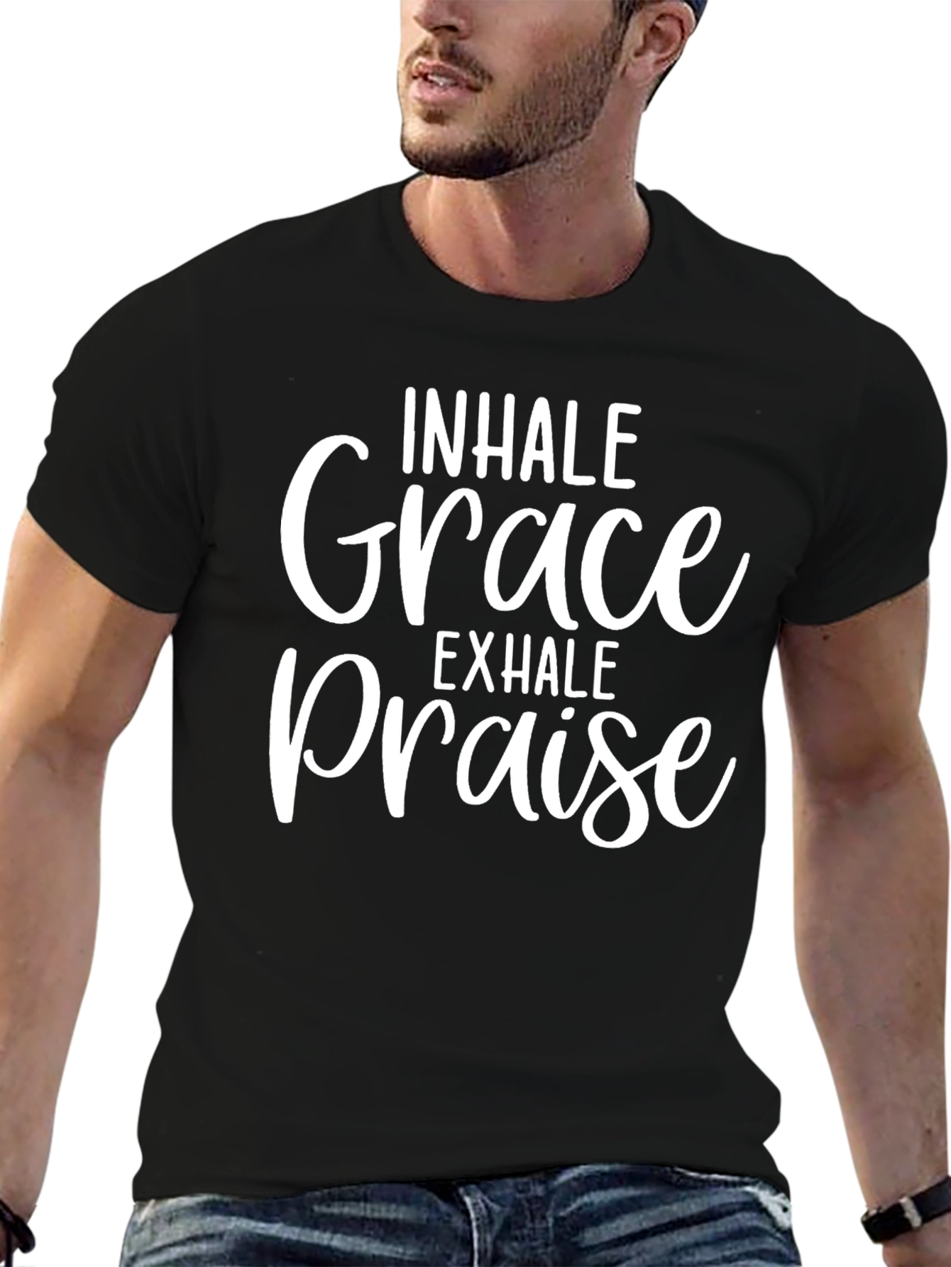Black Inhale Grace Exhale Praise Graphic Tee view 6