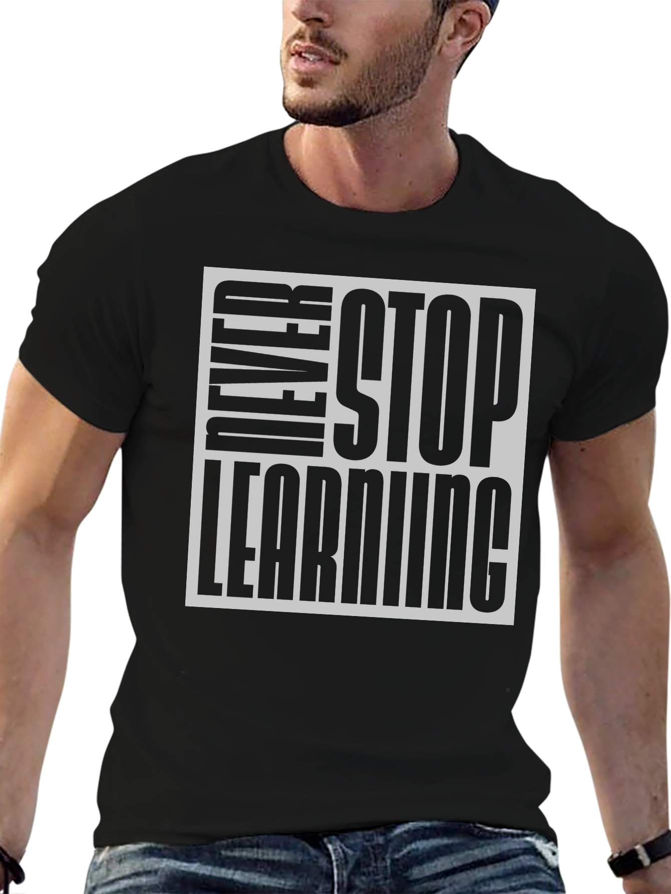 Black Never Stop Learning Black Graphic Tee view 6