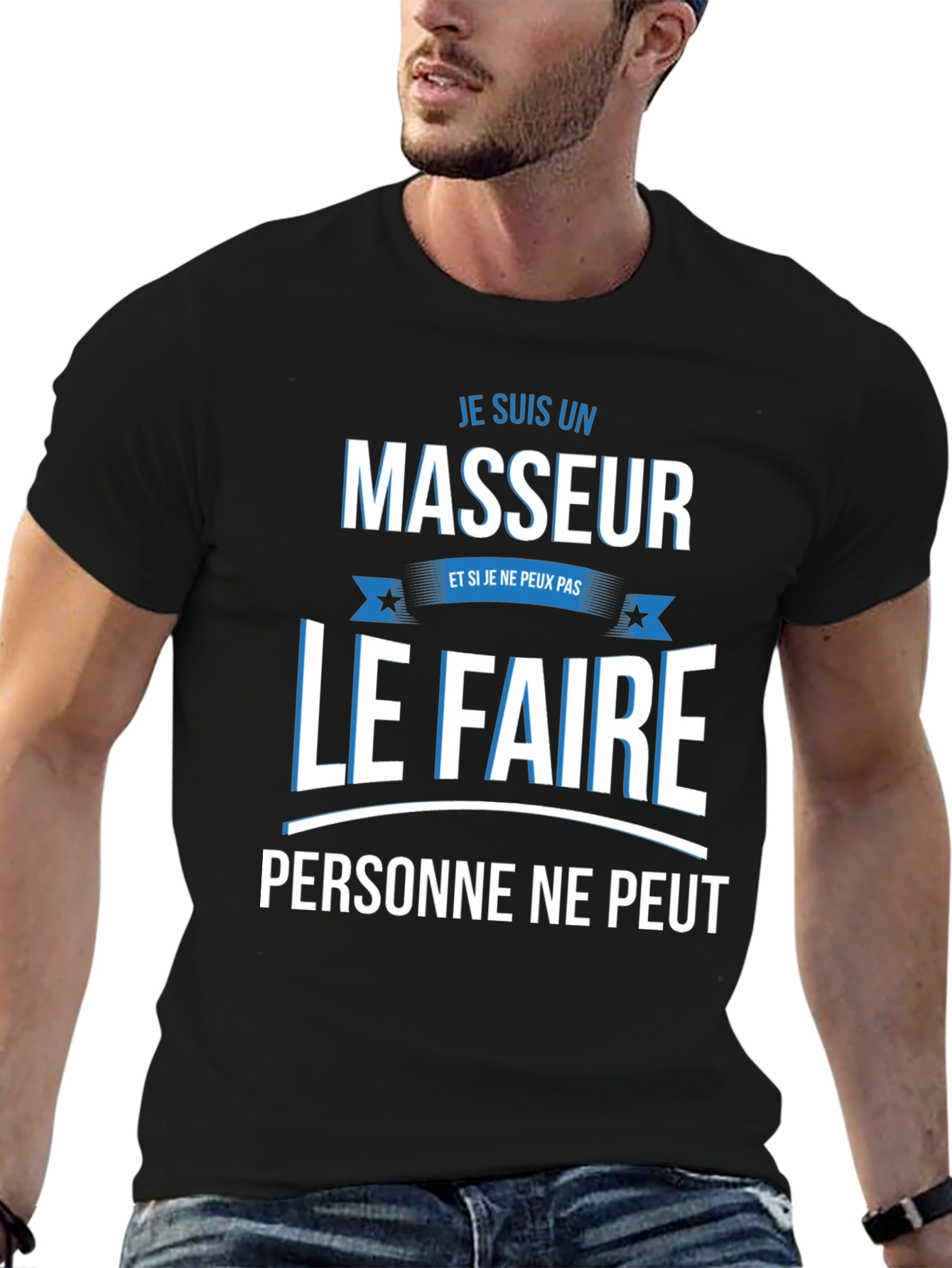 Black Je Suis Un Masseur Graphic Tee view 6