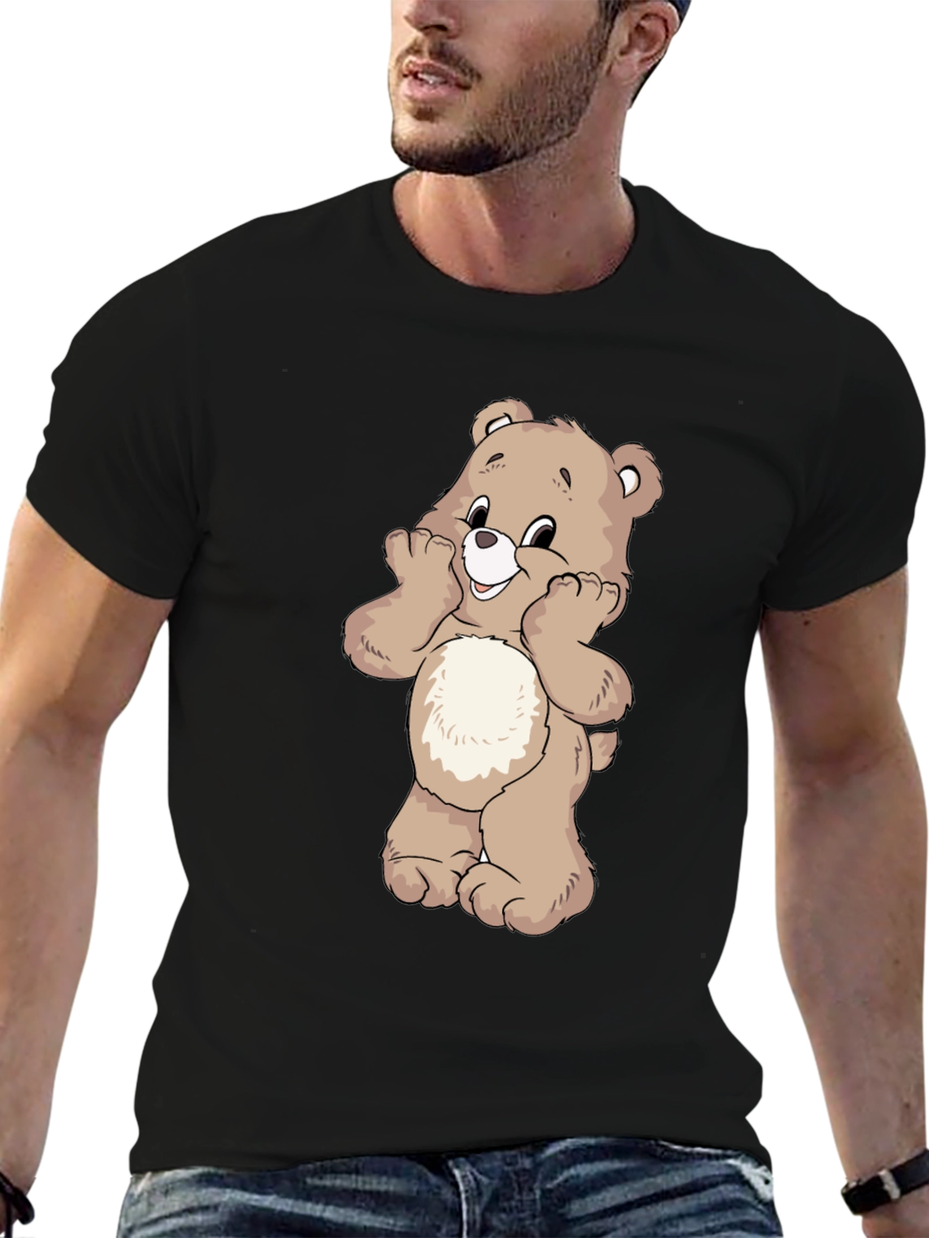 Black Cute Bear Graphic Black T-Shirt view 6