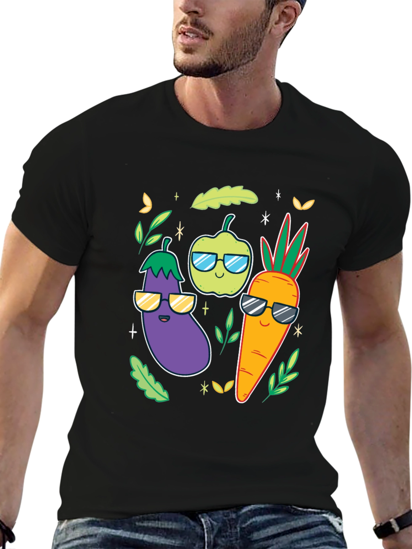 Black Cool Veggies Black T-Shirt view 6