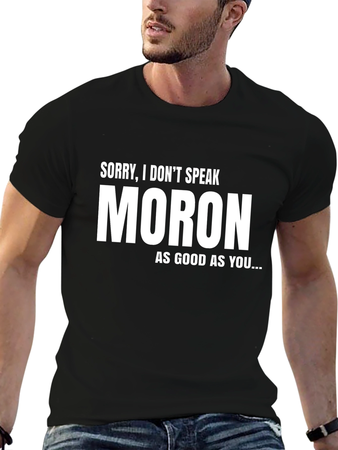 Black Funny Moron Sarcastic T-Shirt - Black view 6