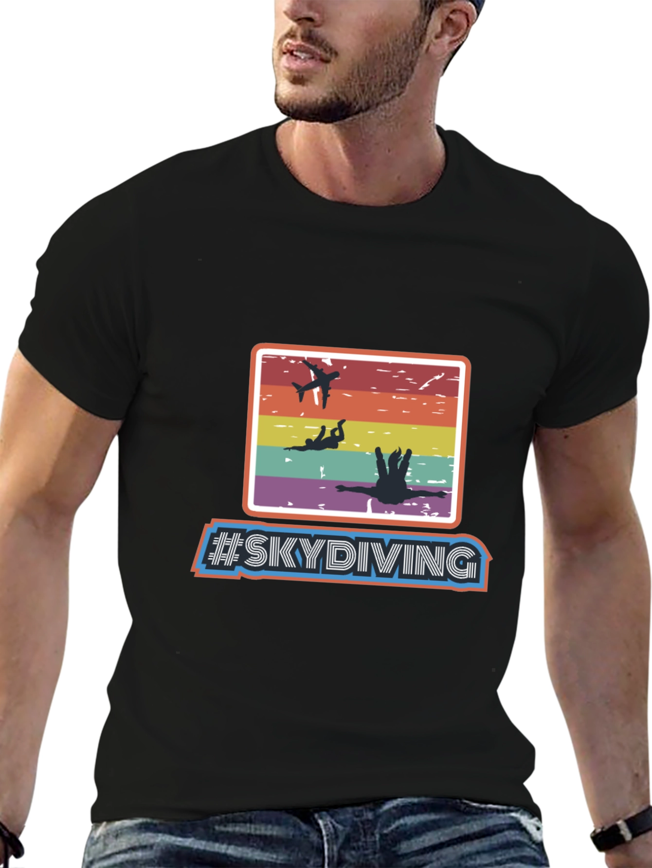 Black Skydiving Retro T-Shirt - Adventure Seeker Apparel view 6