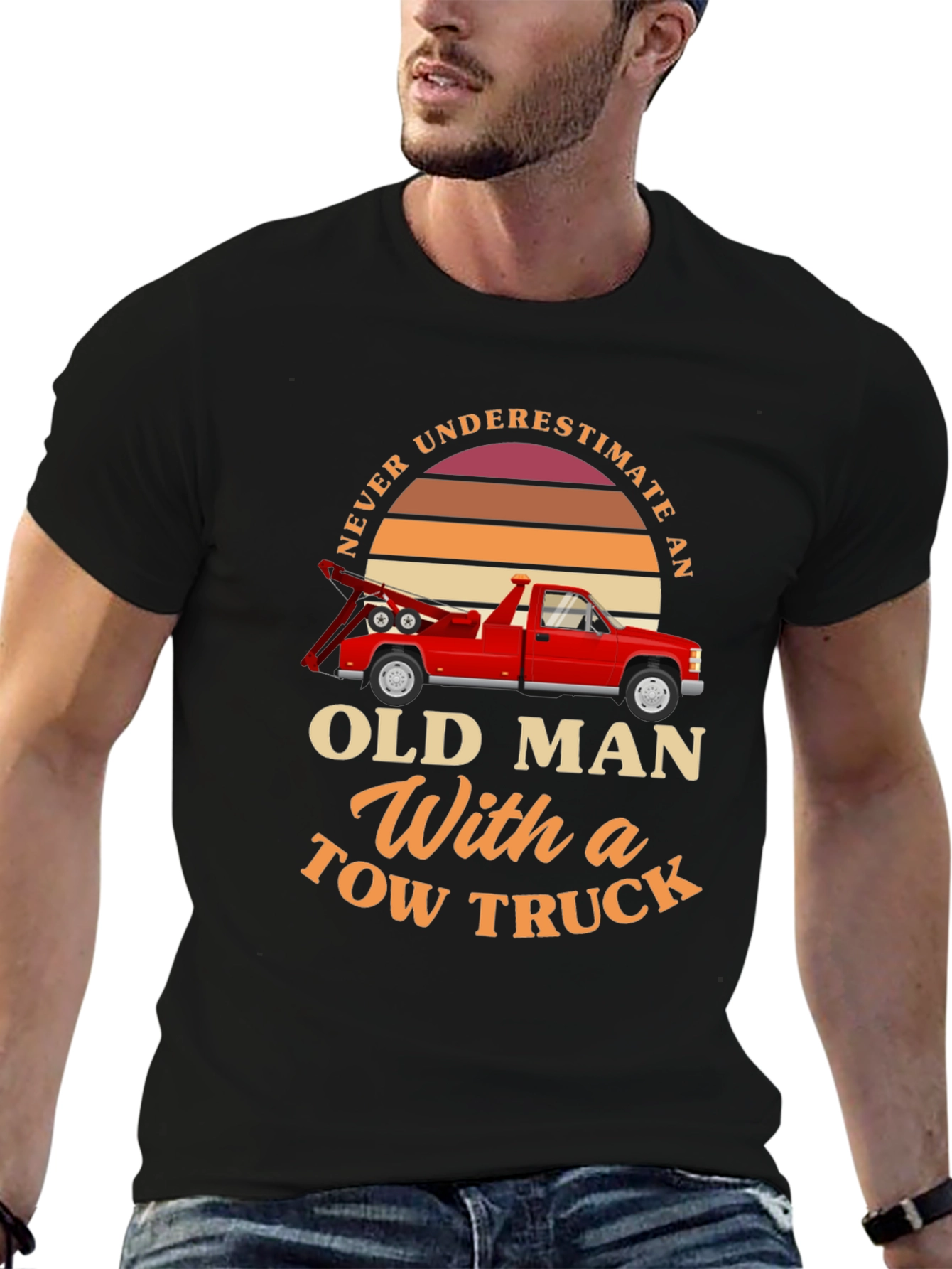 Black Never Underestimate Old Man Tow Truck T-Shirt view 6