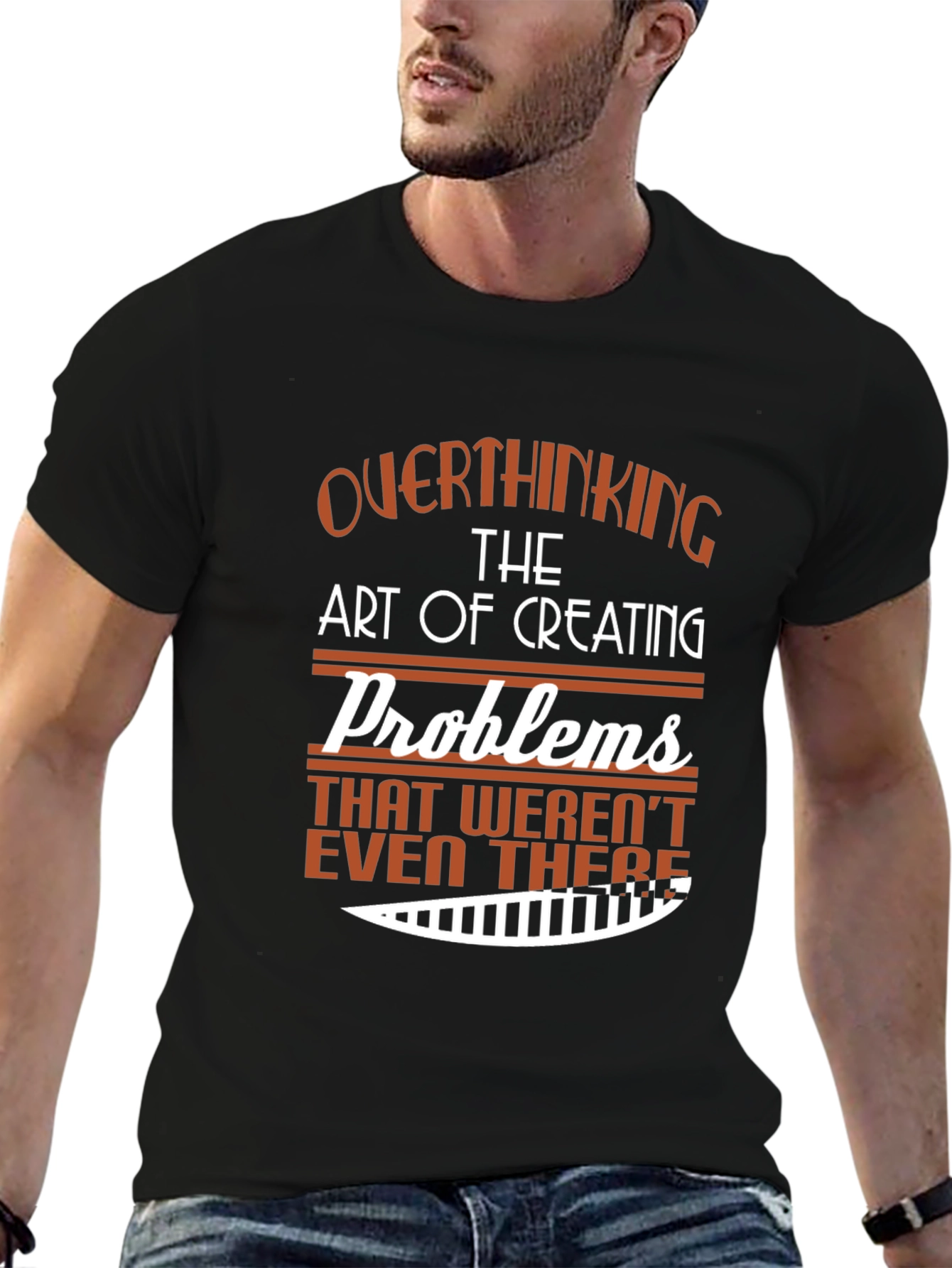Black Overthinking Problems Funny T-Shirt view 6