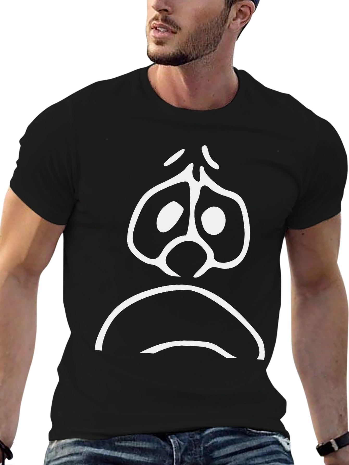 Black Sad Face Graphic Tee - Unisex Black Cotton T-Shirt view 6
