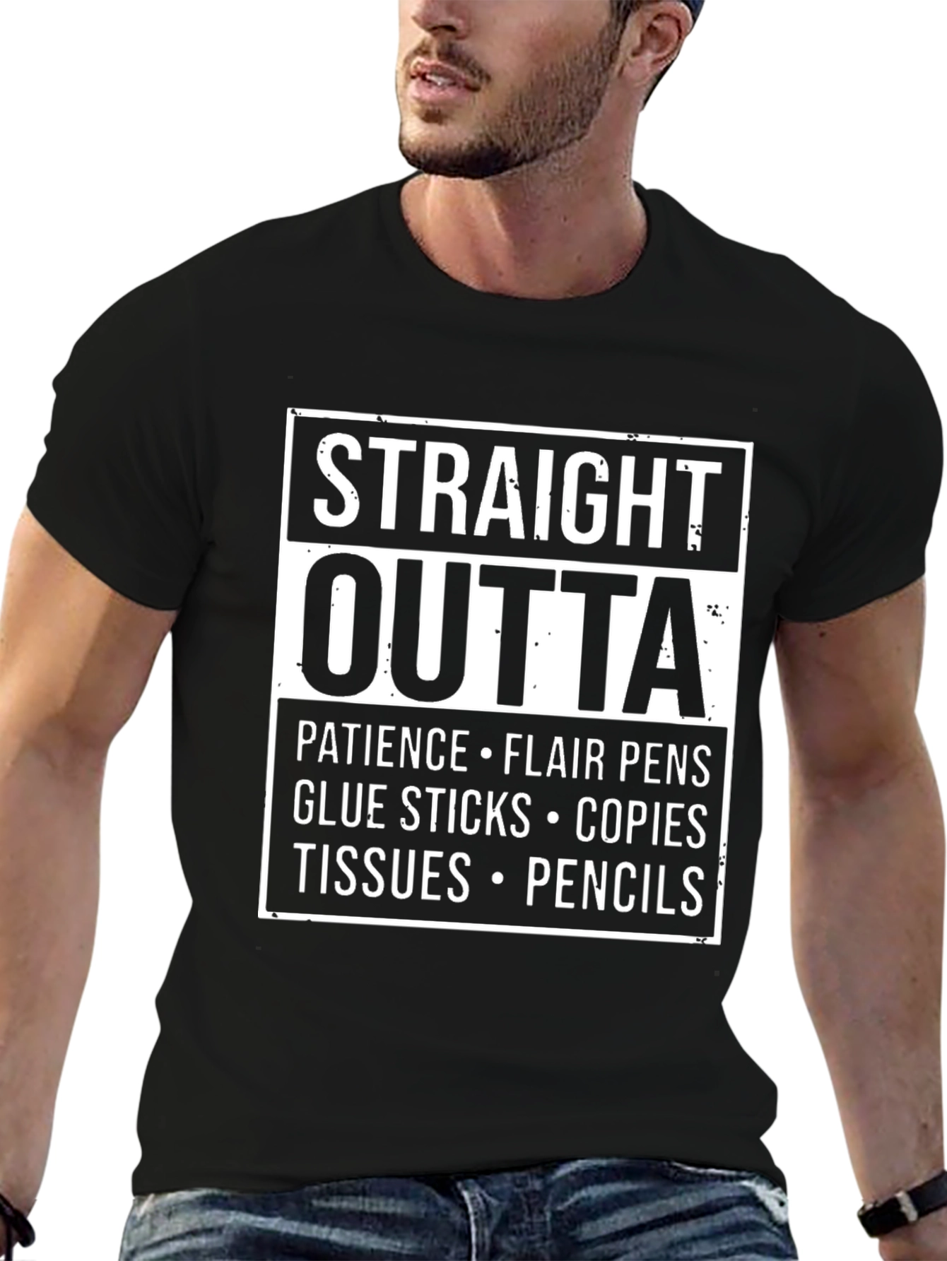 Black Straight Outta Teacher Supplies T-Shirt view 6