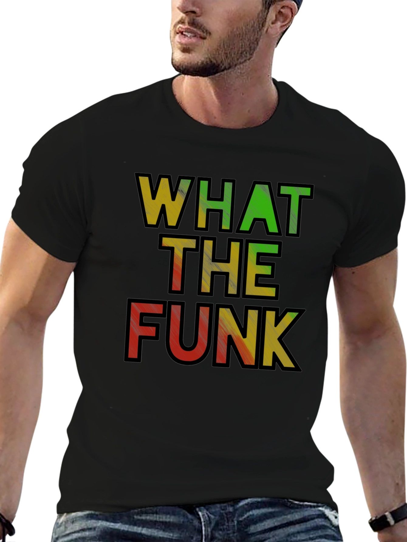 Black What the Funk T-Shirt - Rasta Colors Black Tee view 6