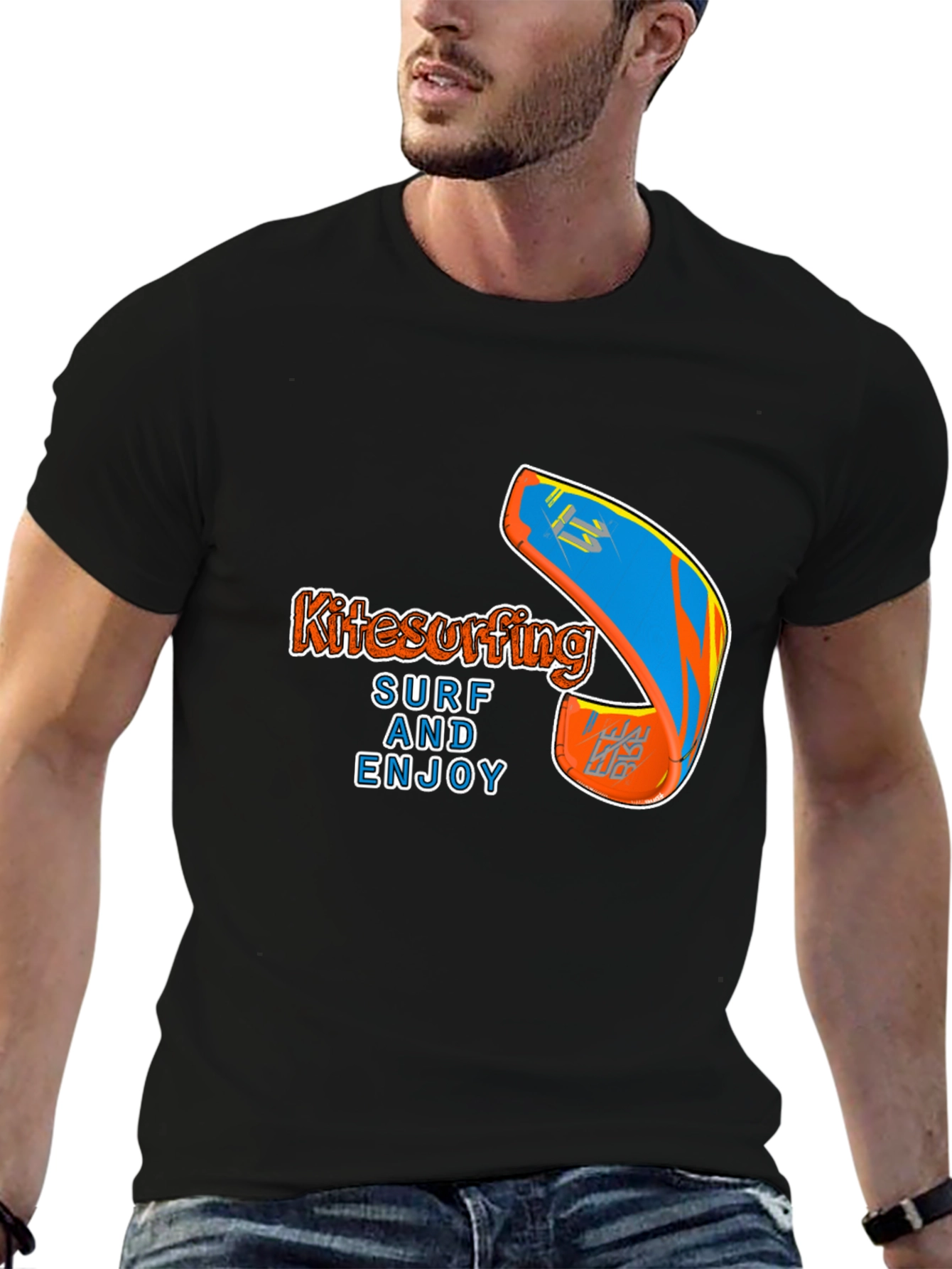 Black Kitesurfing Surf & Enjoy Graphic Tee view 6