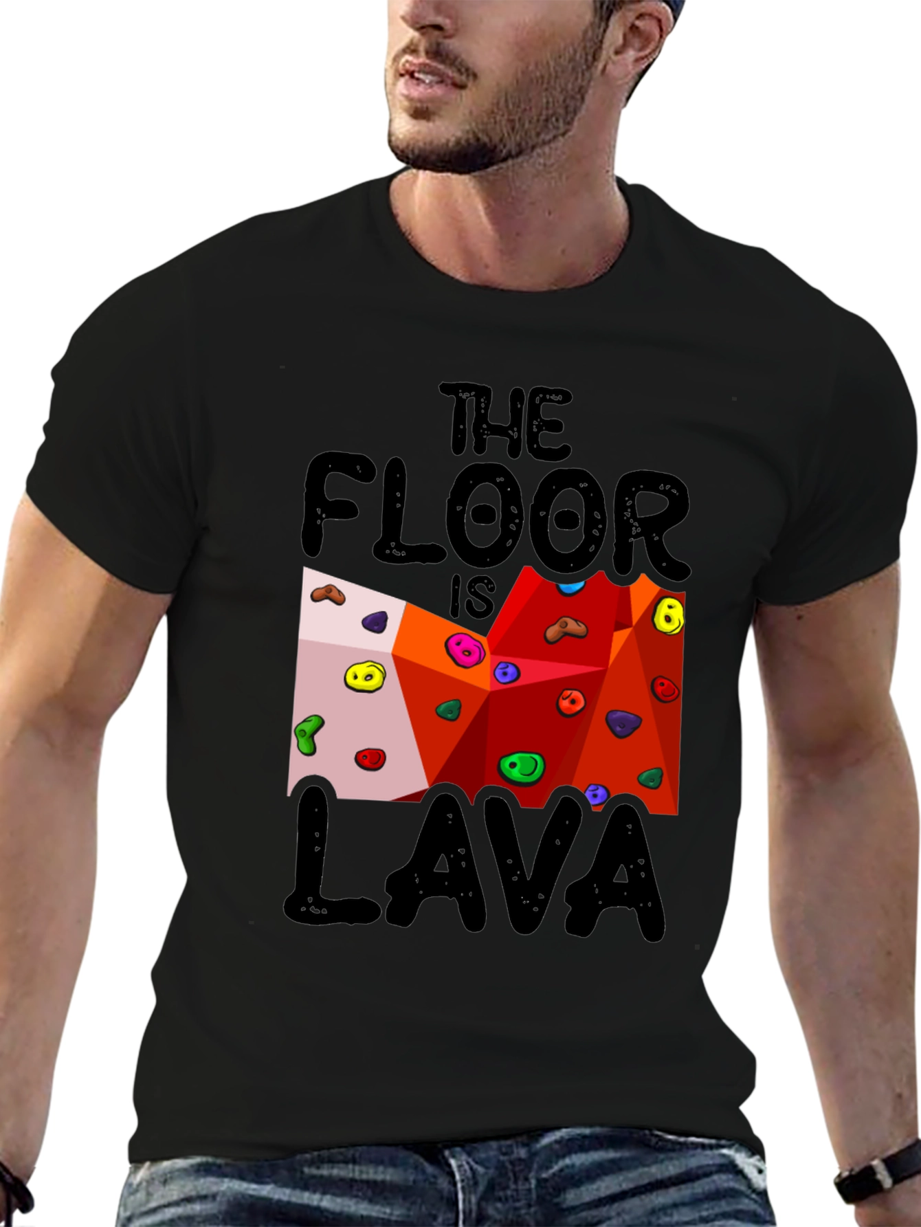 Black The Floor is Lava Climbing Wall Black T-Shirt view 6