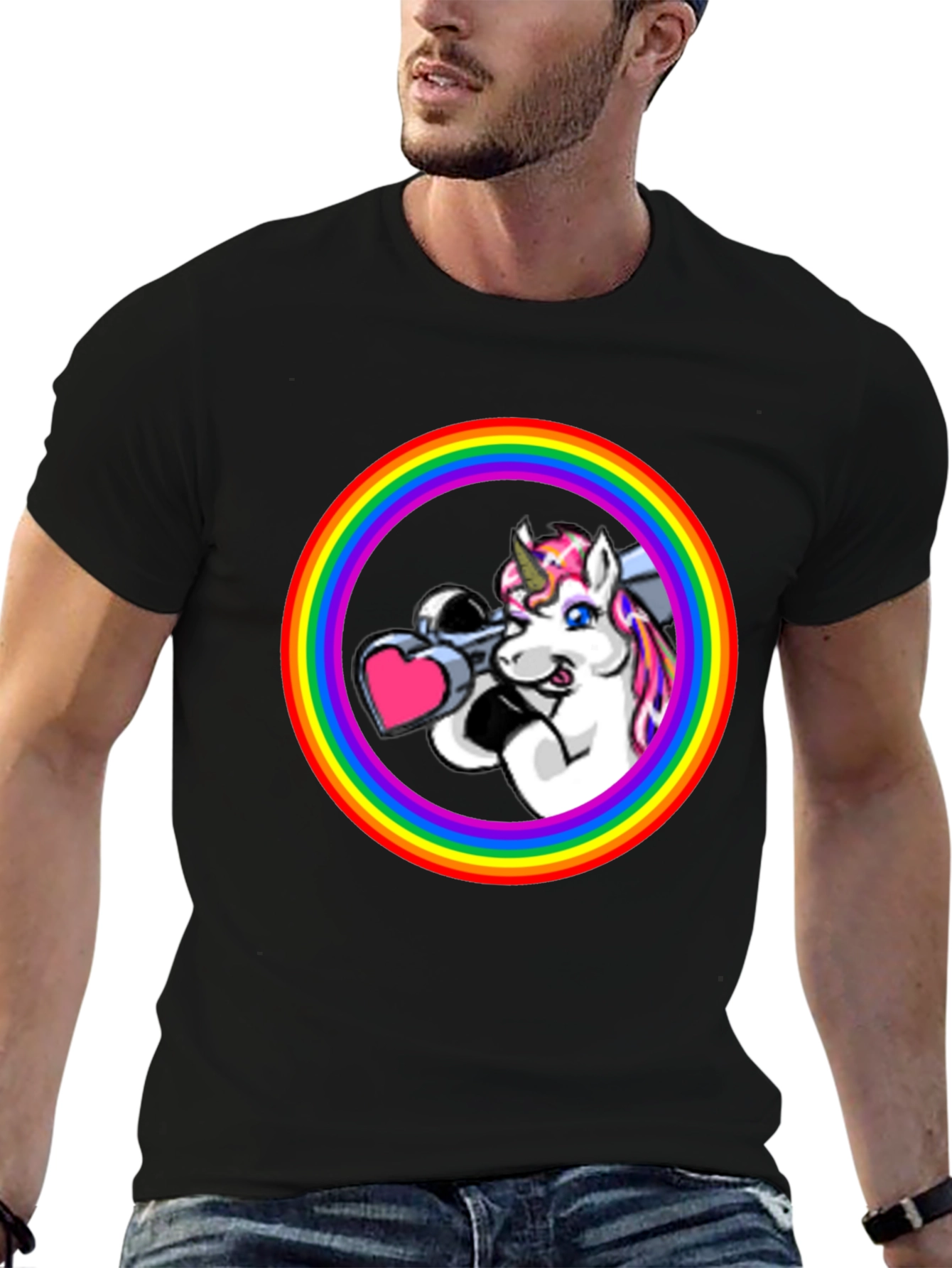 Black Unicorn Bazooka Rainbow T-Shirt view 6