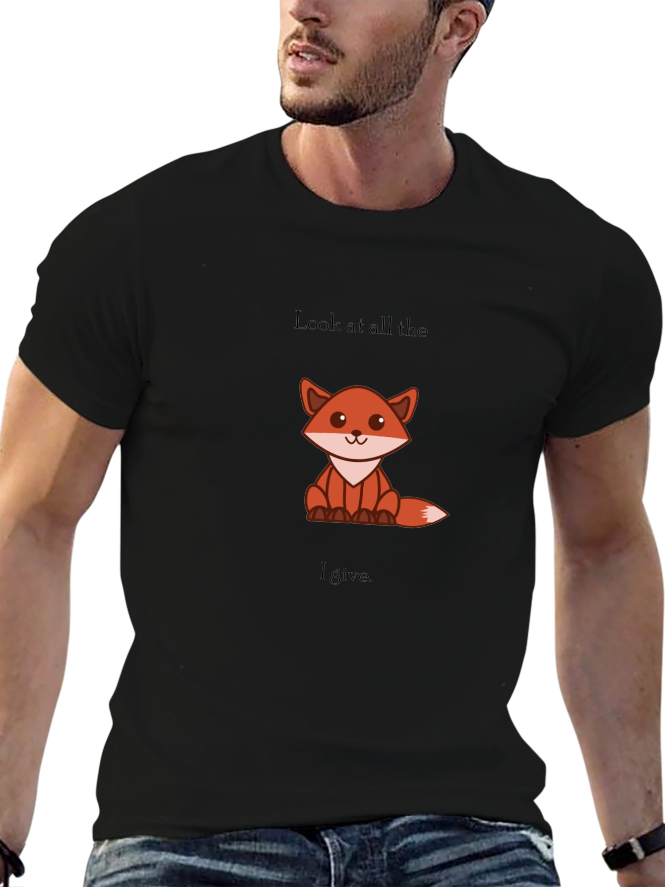 Black Cute Fox Graphic Tee - 'Look at All the Fox I Give' view 6