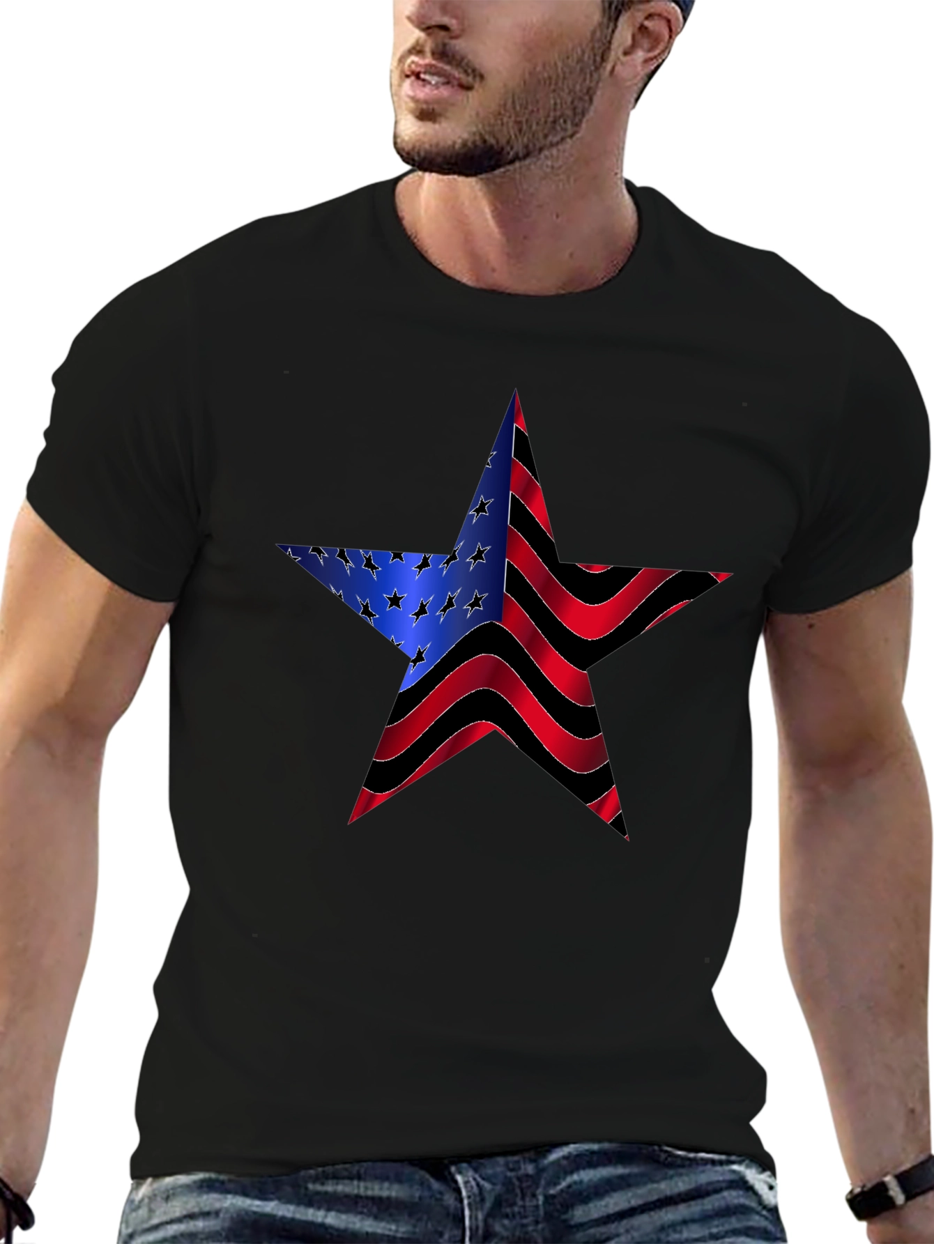 Black American Flag Star Graphic Black Tee view 6