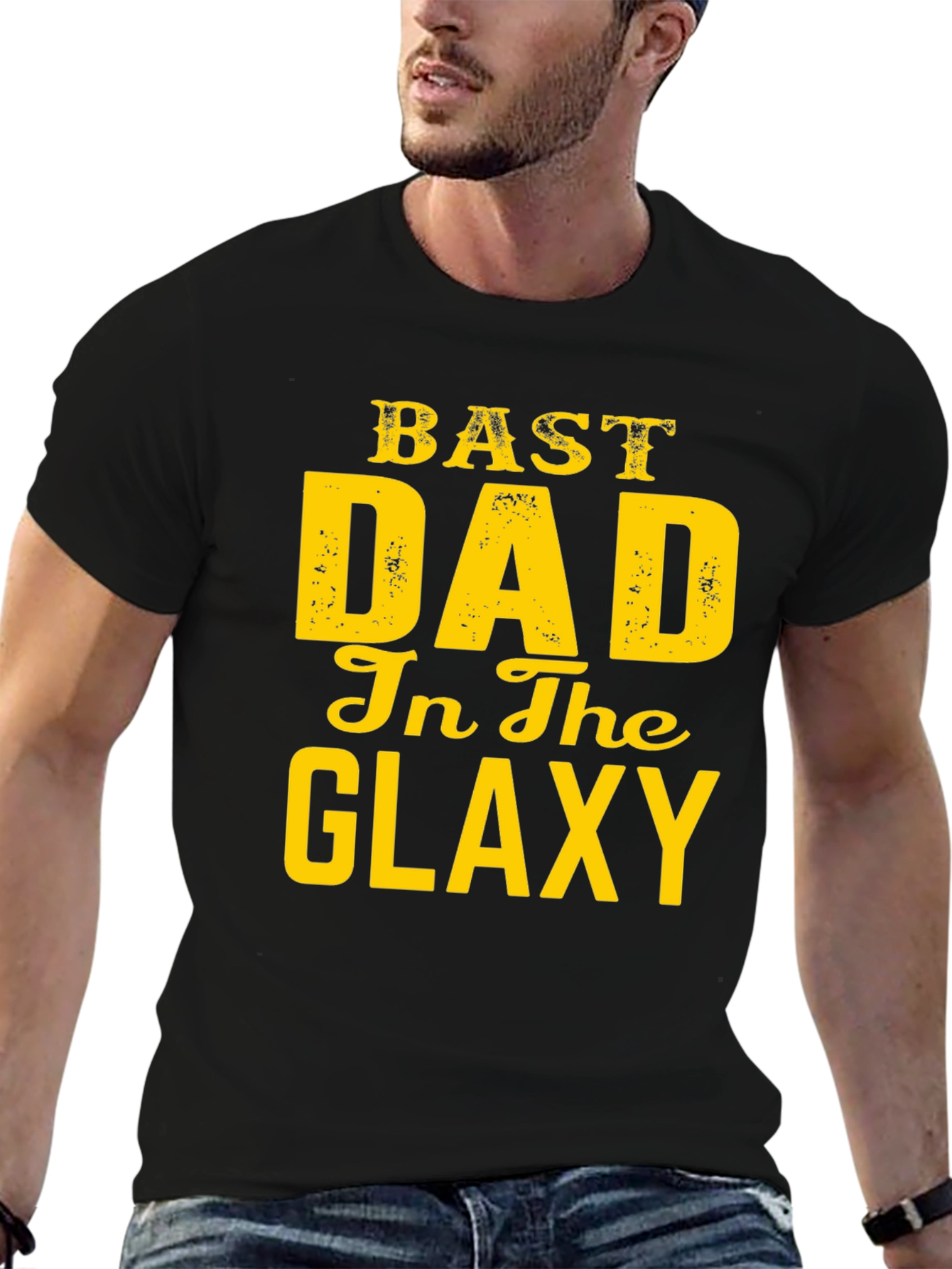 Black Best Dad in the Galaxy Graphic T-Shirt view 6