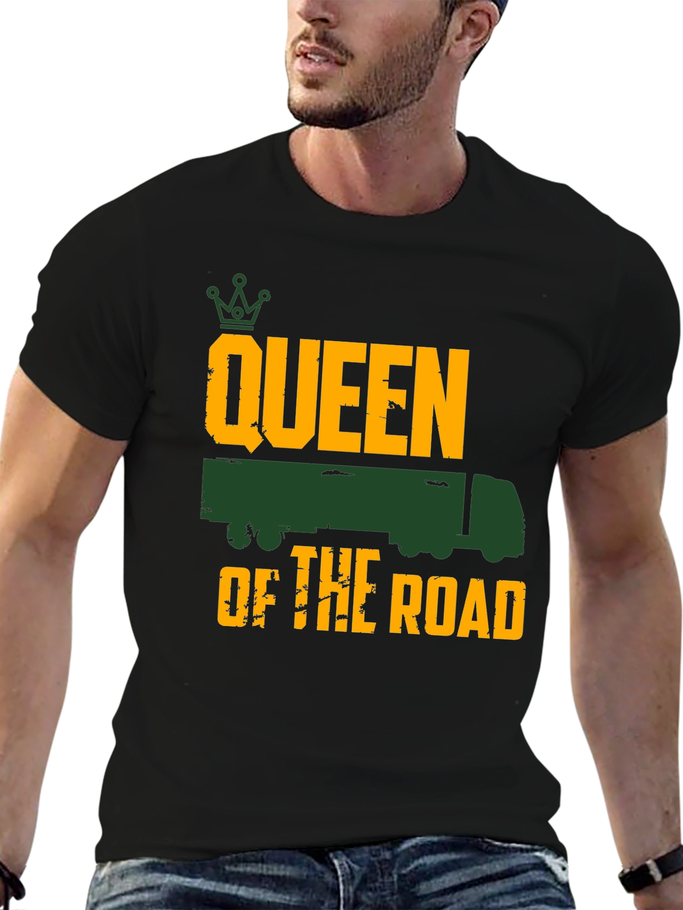 Black Queen of the Road Trucker Tee - Black view 6