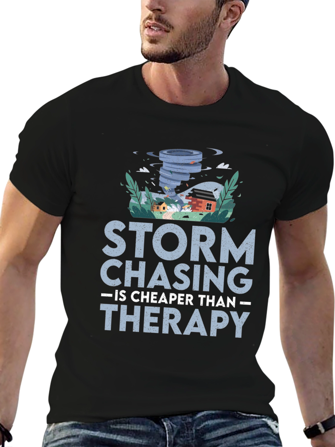 Black Storm Chasing Therapy T-Shirt view 6