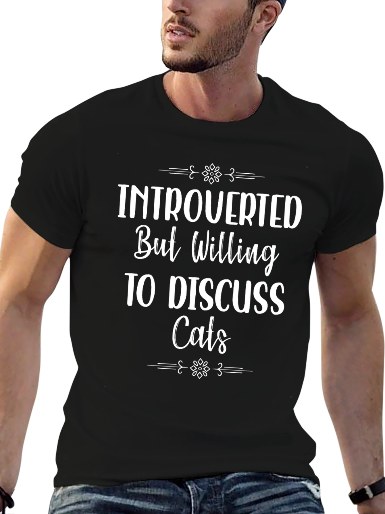 Black Introverted Cat Lover T-Shirt - Funny Graphic Tee view 6