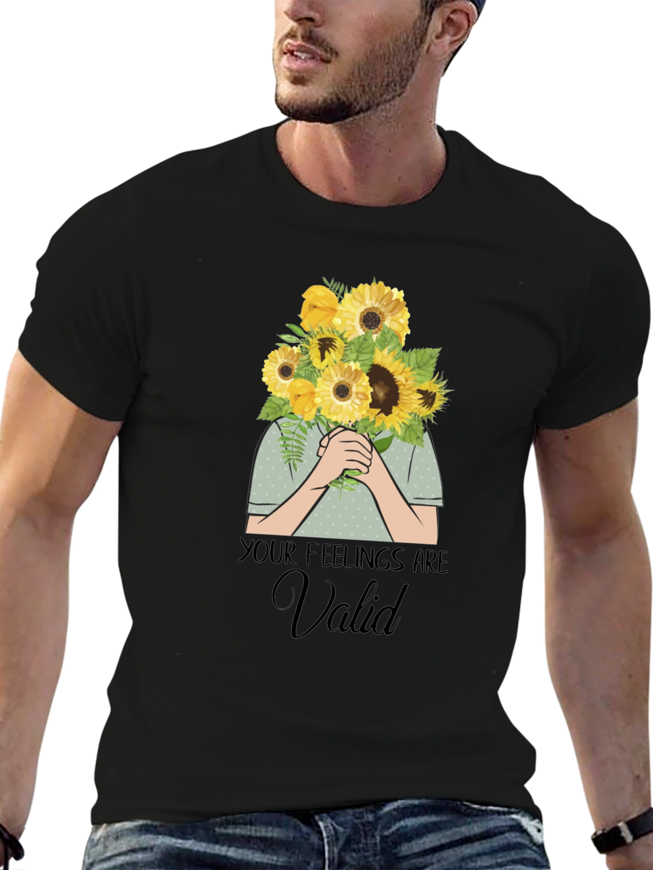 Black Your Feelings Are Valid T-Shirt - Sunflower Bouquet Graphic view 6