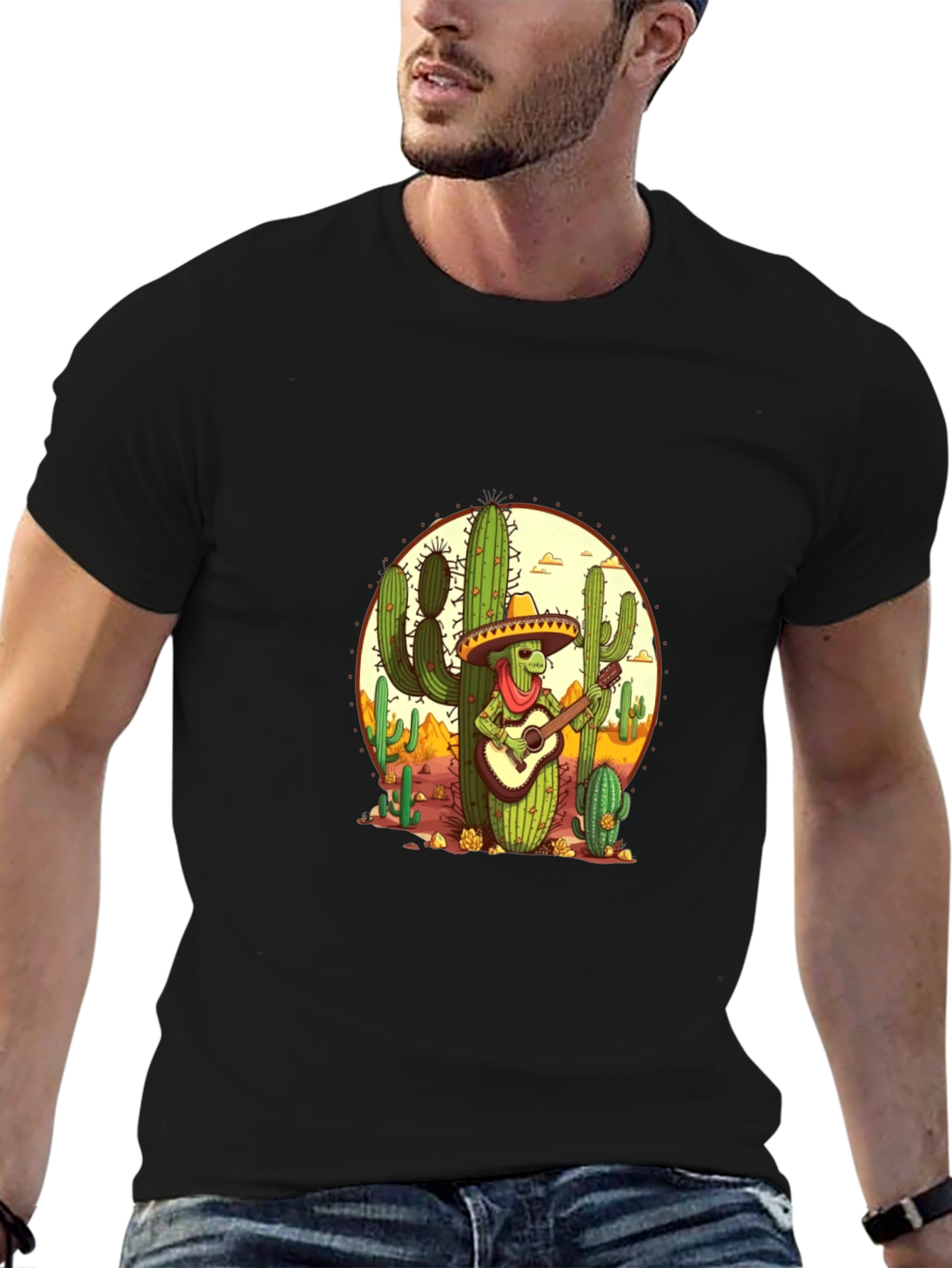 Black Cactus Mariachi Graphic Tee - Black view 6