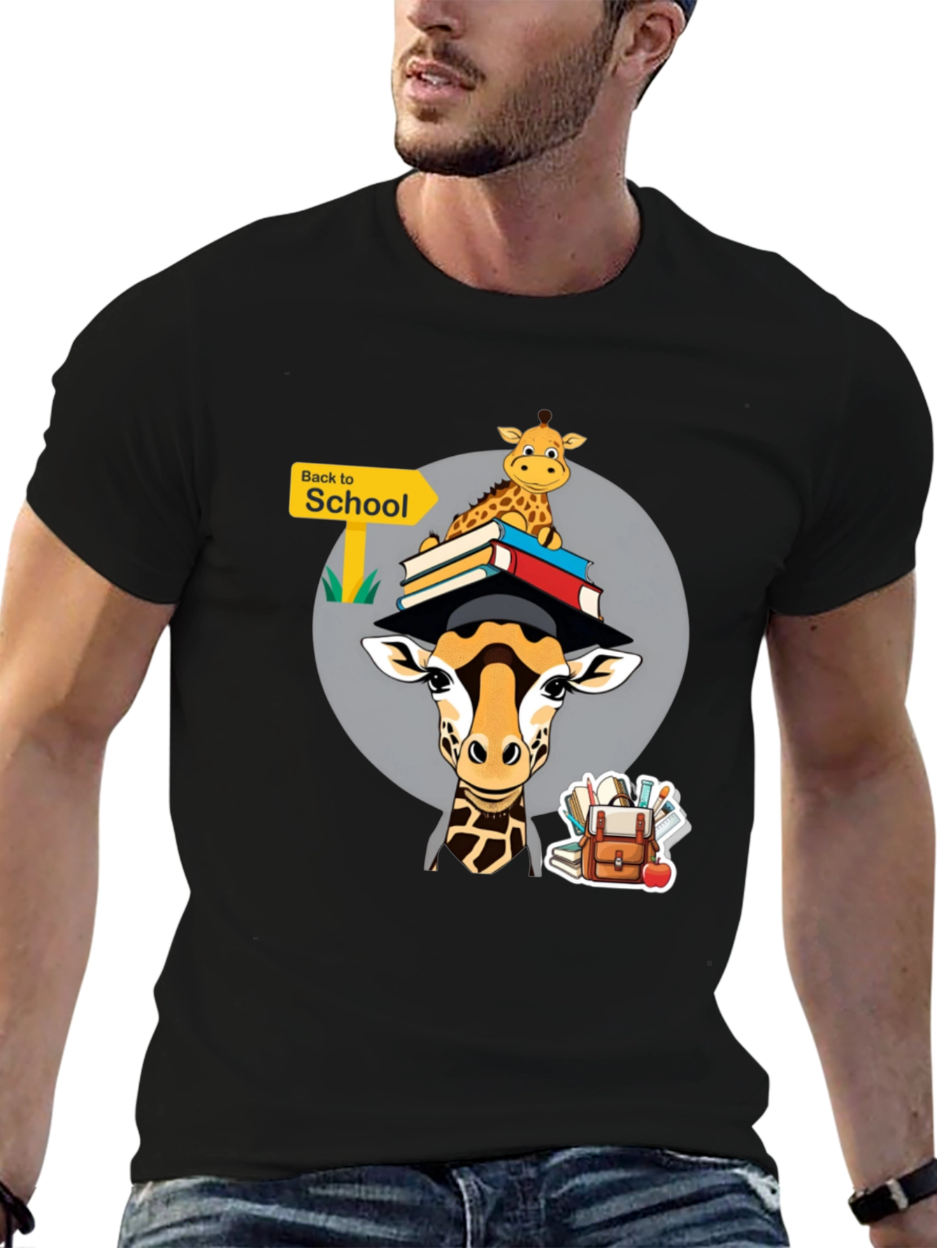 Black Back to School Giraffe T-Shirt - Education Animal Tee view 6