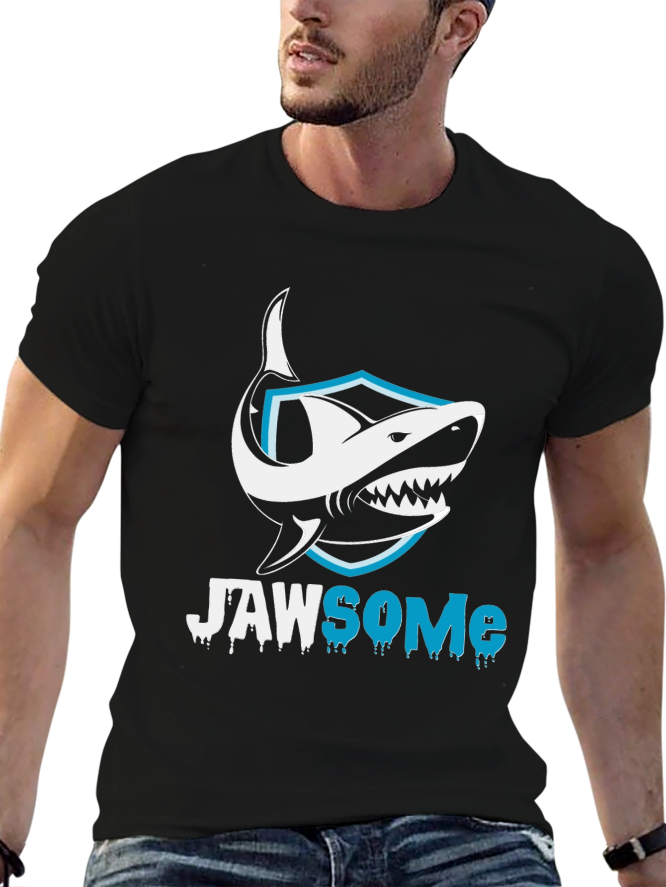 Black Jawsome Shark Graphic T-Shirt - Black Cotton Tee view 6