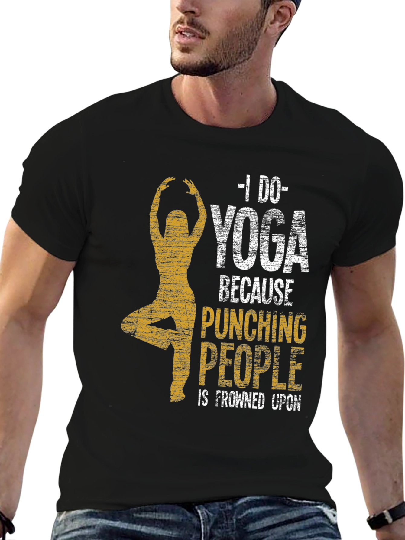 Black Yoga Graphic Tee - Punching People Is Frowned Upon view 6