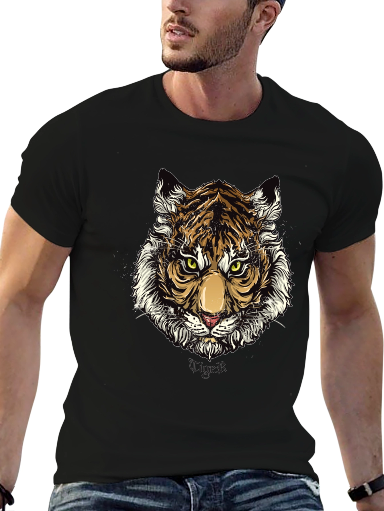 Black Tiger Graphic Print Black T-Shirt view 6