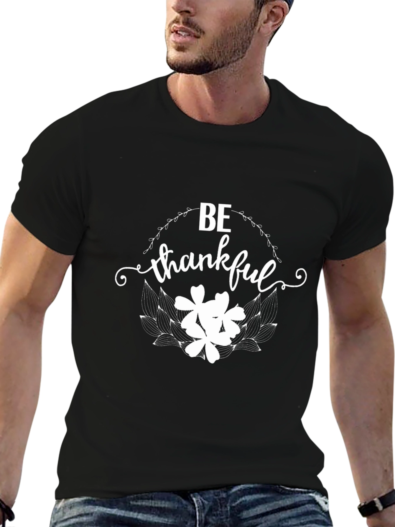 Black Be Thankful Graphic T-Shirt - Soft Cotton Blend view 6