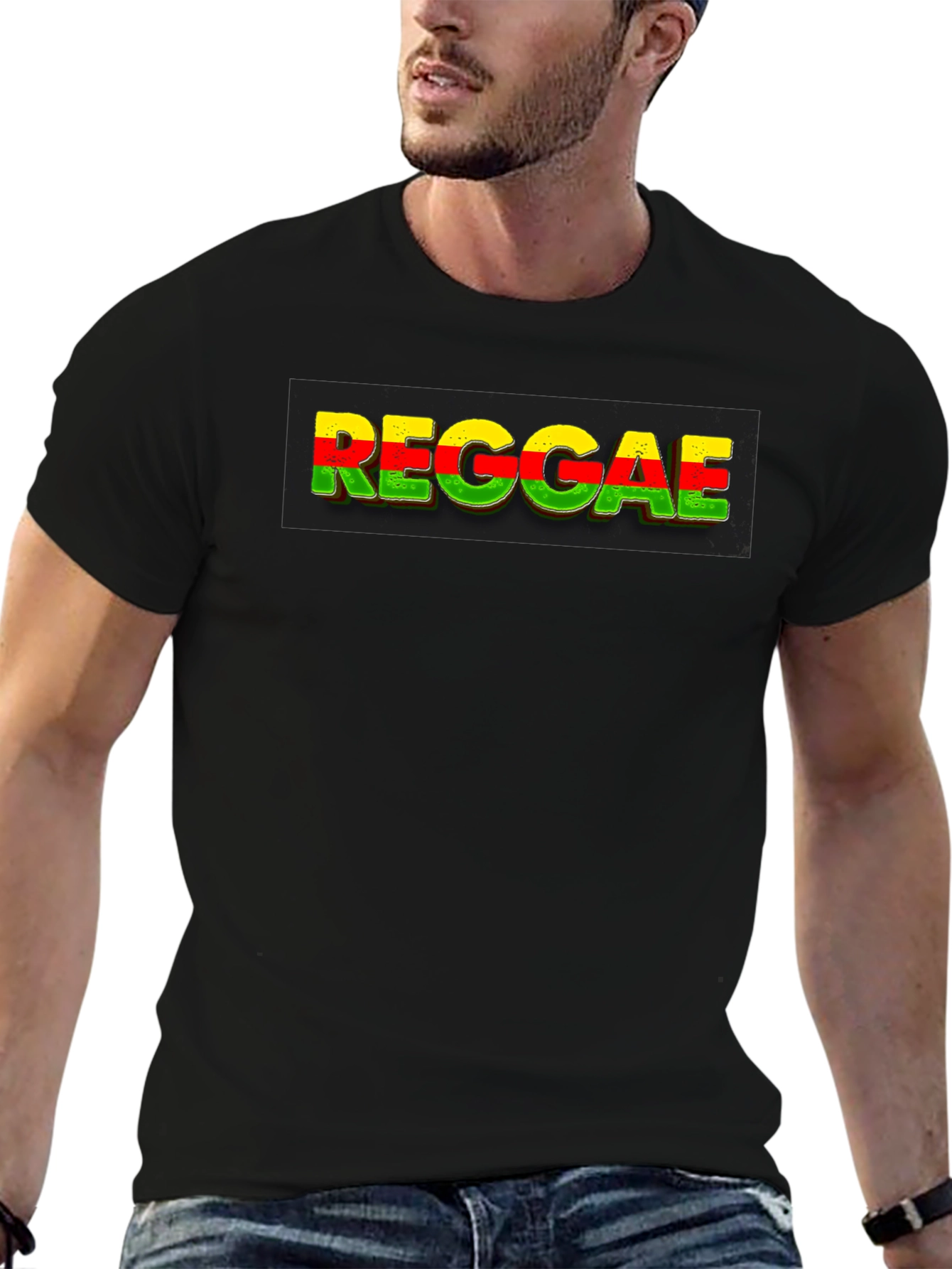 Black Reggae T-Shirt - Rasta Colors, Unique Design view 6