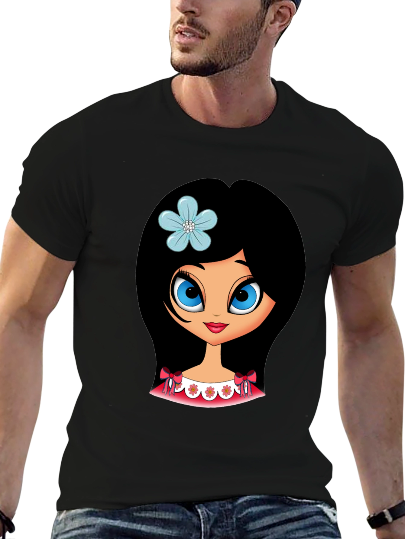 Black Cute Cartoon Girl Graphic T-Shirt view 6