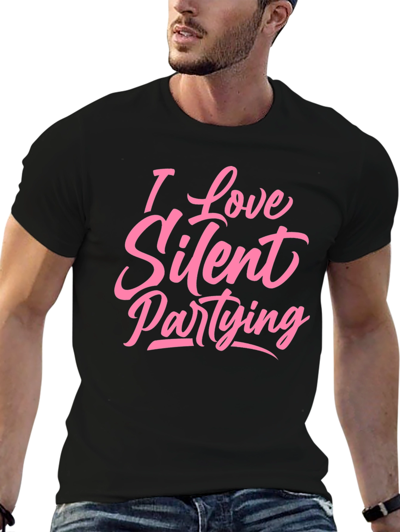Black I Love Silent Partying T-Shirt - Black view 6