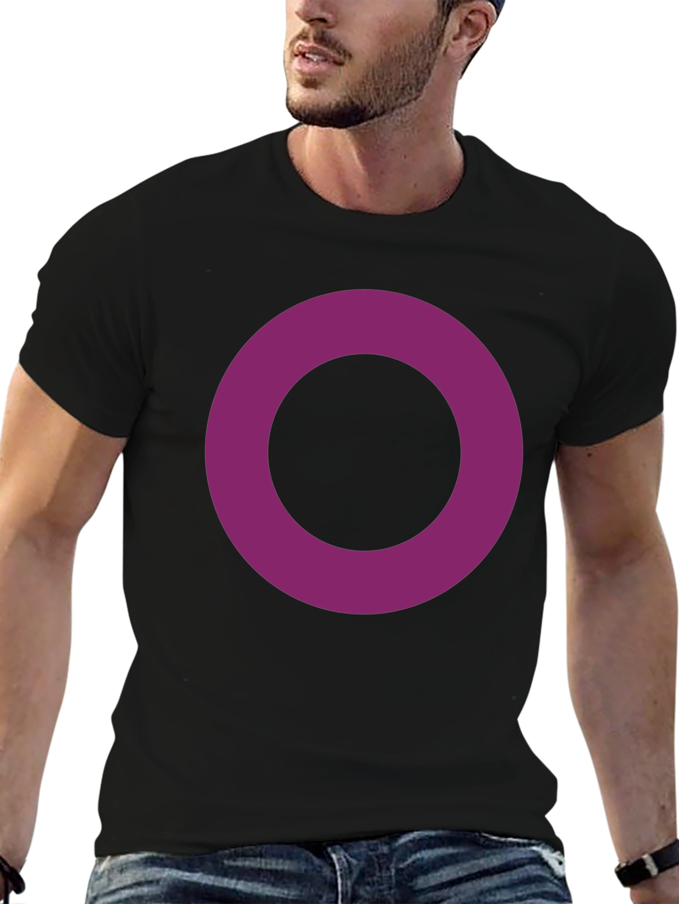 Black Minimalist Purple Ring Graphic Black T-Shirt view 6
