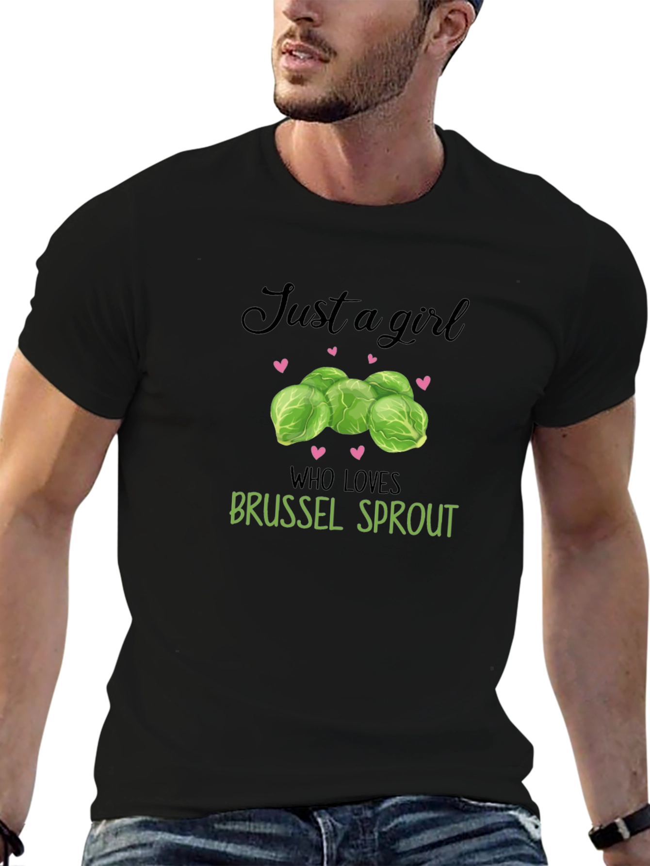 Black Just a Girl Who Loves Brussel Sprouts T-Shirt view 6
