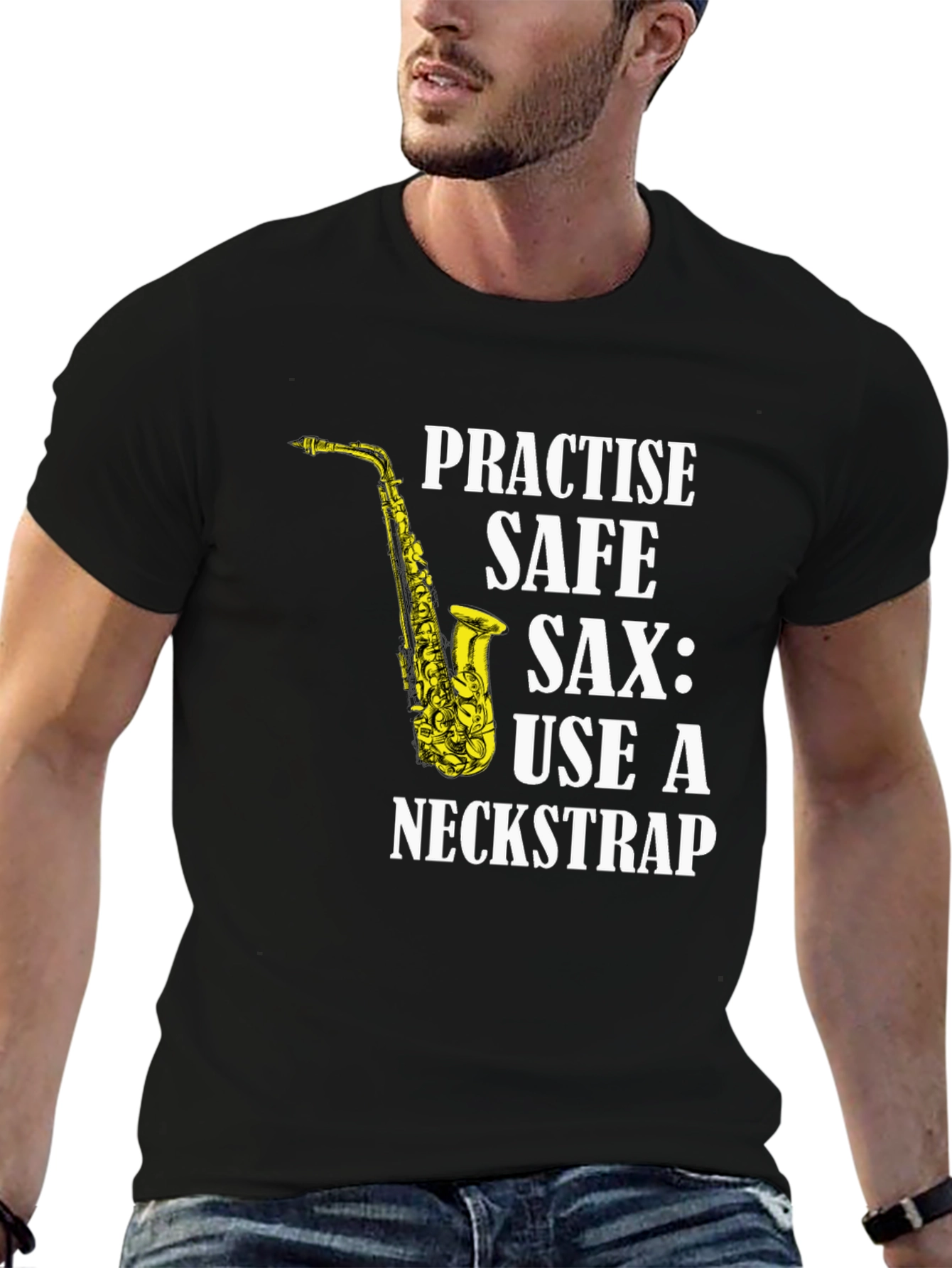 Black Practise Safe Saxophone T-Shirt - Use a Neckstrap view 6