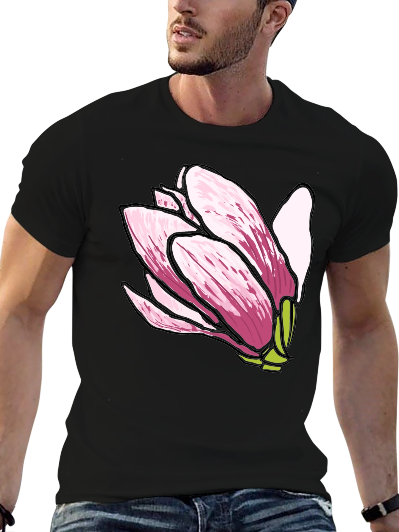 Black Magnolia Flower Graphic Tee - Soft Cotton Comfort view 6