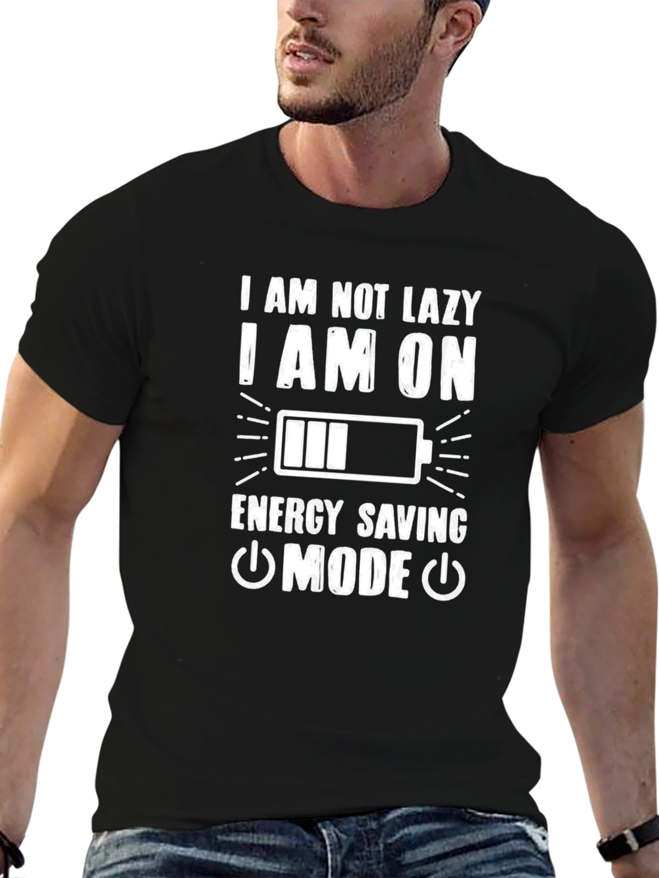 Black Funny Energy Saving Mode T-Shirt view 6