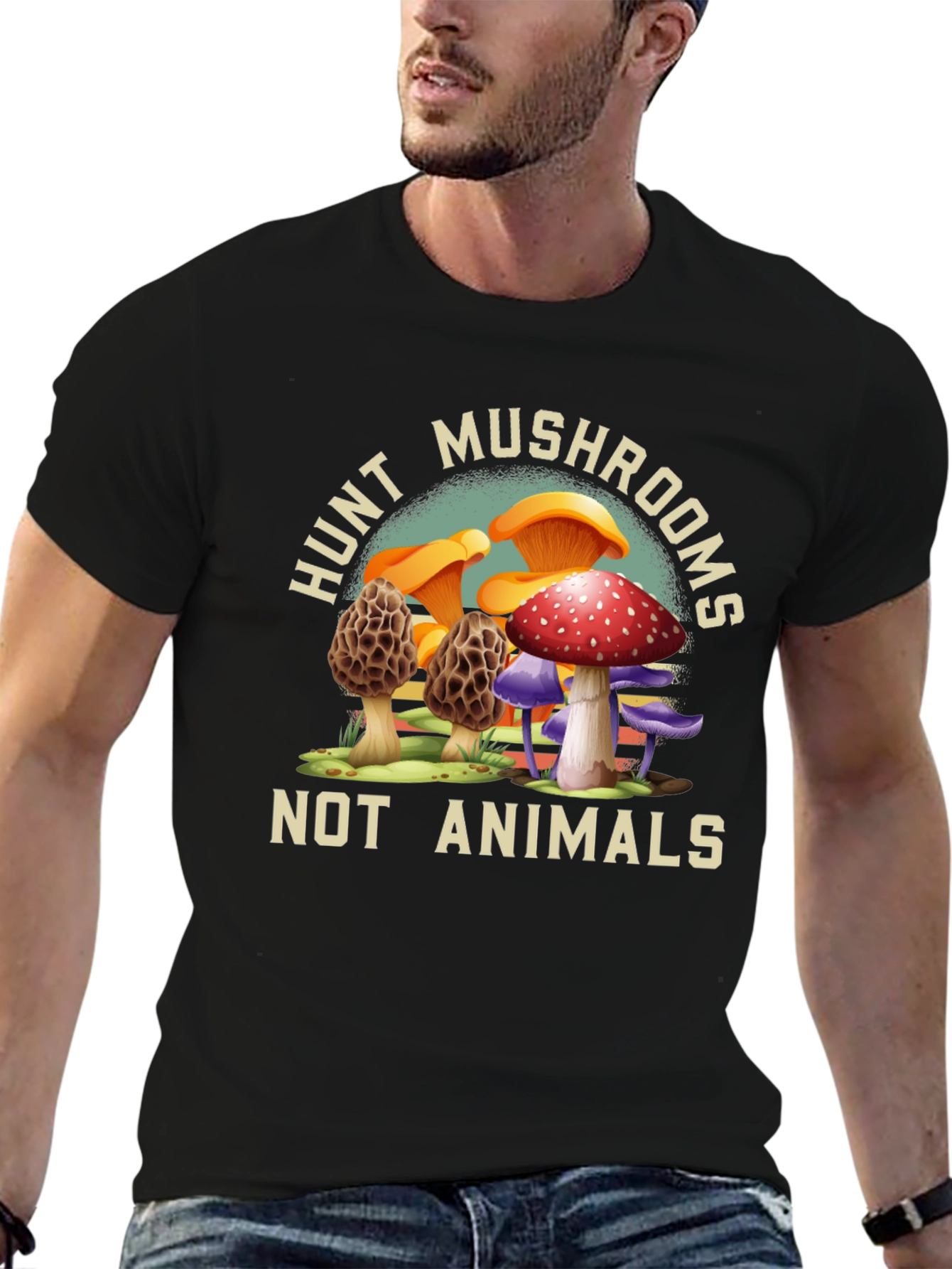 Black Hunt Mushrooms Tee - Vegan Nature Shirt view 6