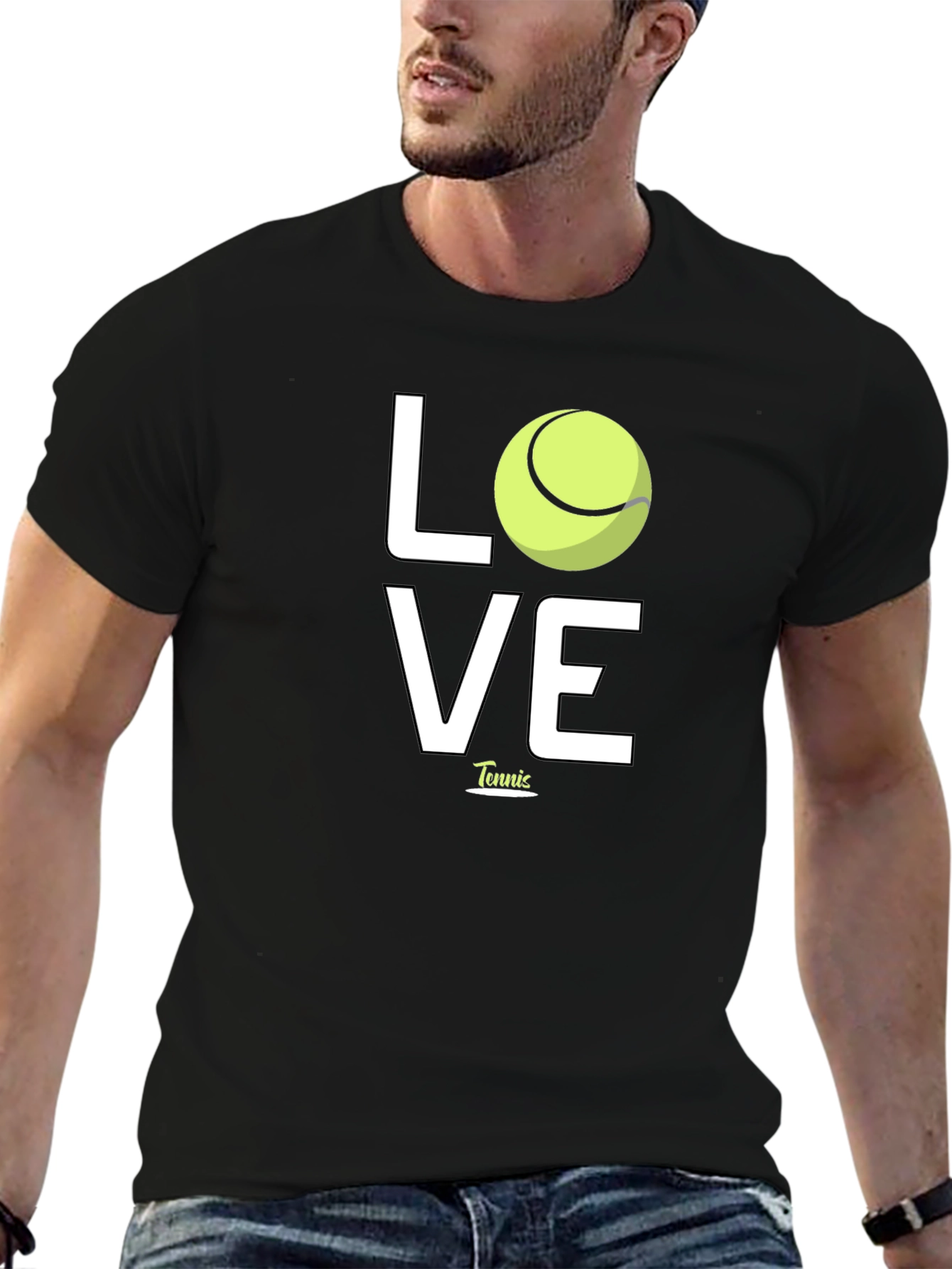 Black Tennis Love Graphic Tee - Black Cotton T-Shirt view 6