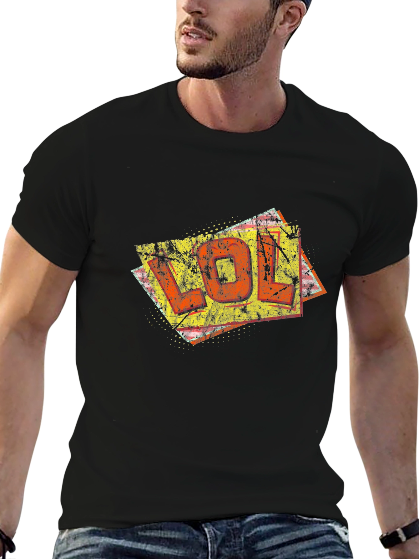 Black LOL Graphic Print Black Cotton T-Shirt view 6