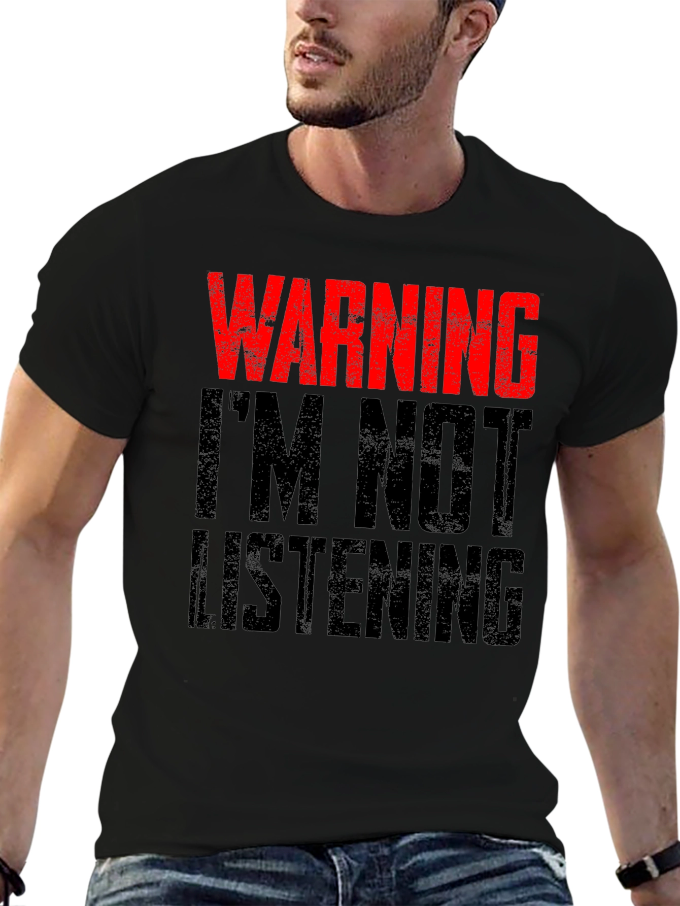 Black Warning I'm Not Listening T-Shirt view 6