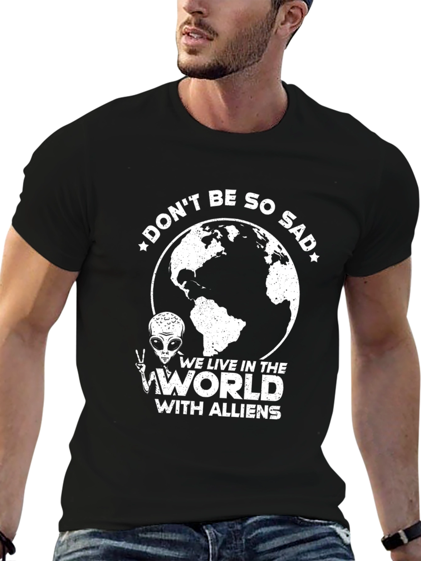 Black Don't Be So Sad Alien T-Shirt view 6