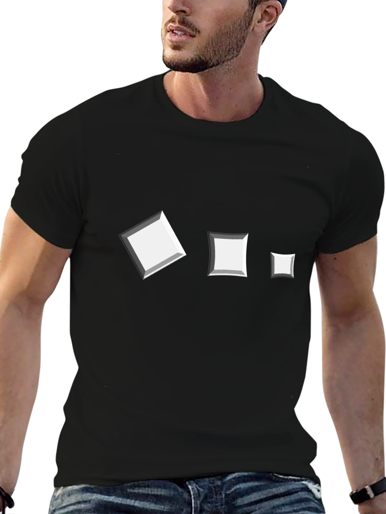 Black Modern Squares Tee - Unique Geometric Design view 6