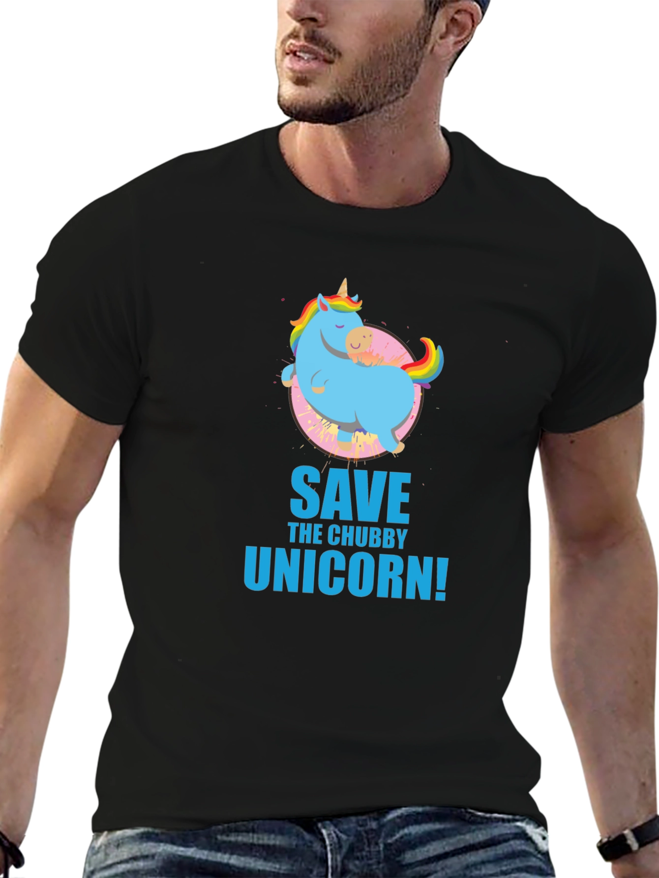 Black Save the Chubby Unicorn Black T-Shirt view 6