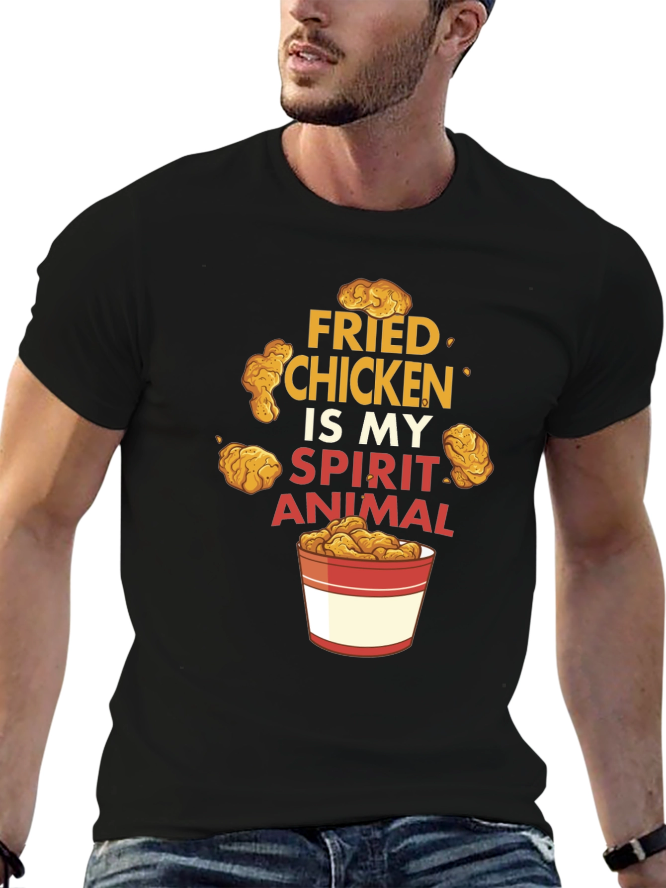 Black Fried Chicken Spirit Animal Black Graphic T-Shirt view 6