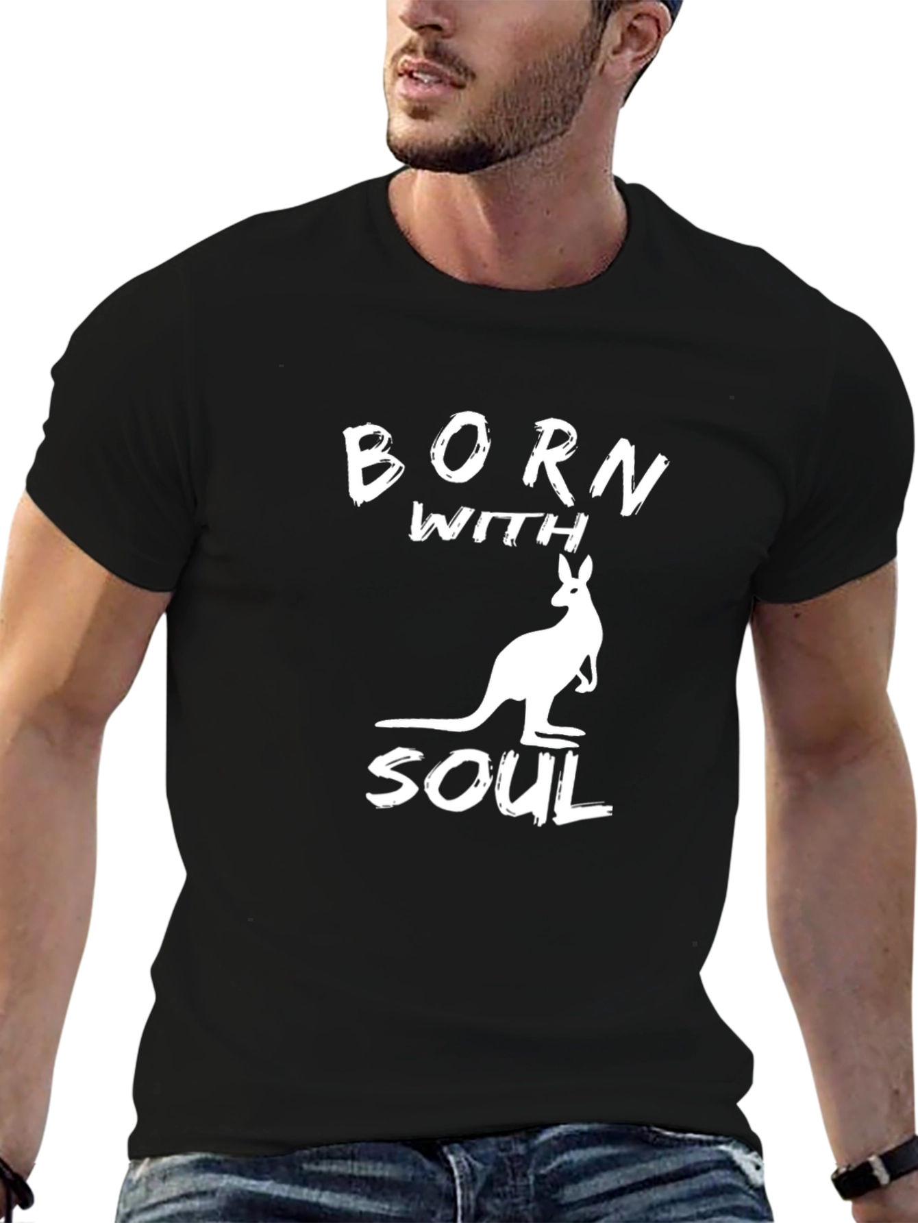 Black Born With Soul Kangaroo Graphic T-Shirt view 6