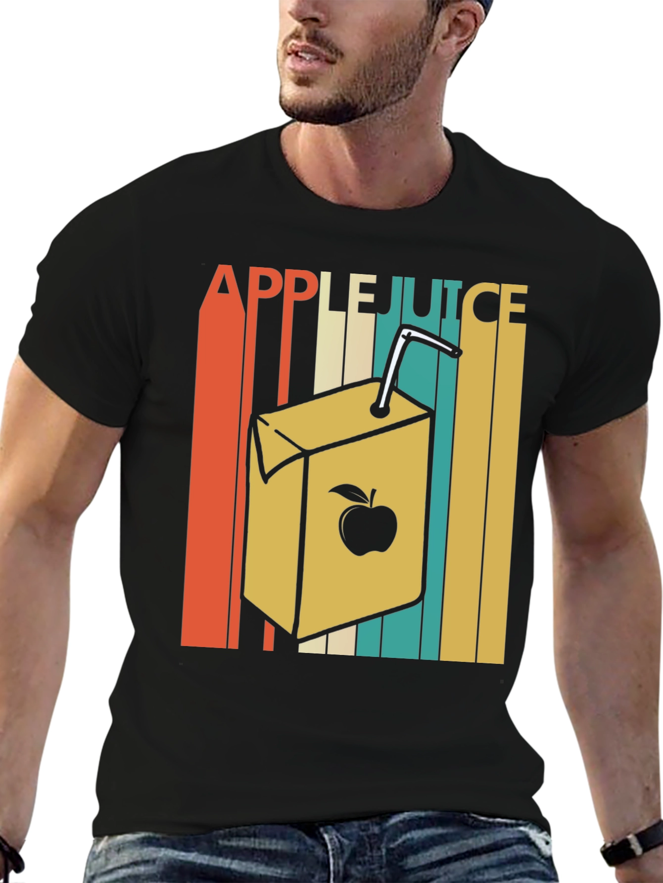 Black Retro Apple Juice T-Shirt view 6