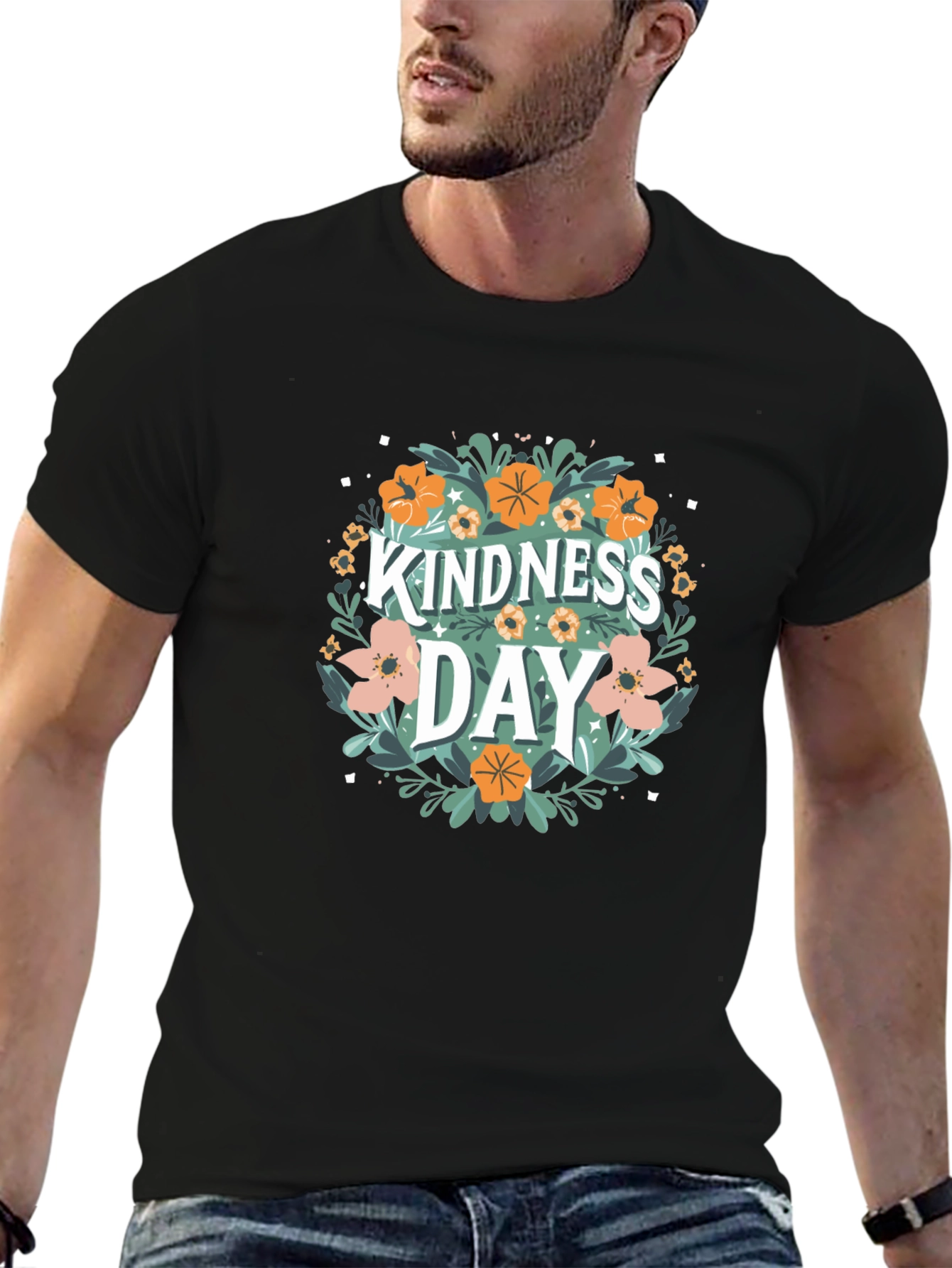 Black Kindness Day Floral T-Shirt view 6